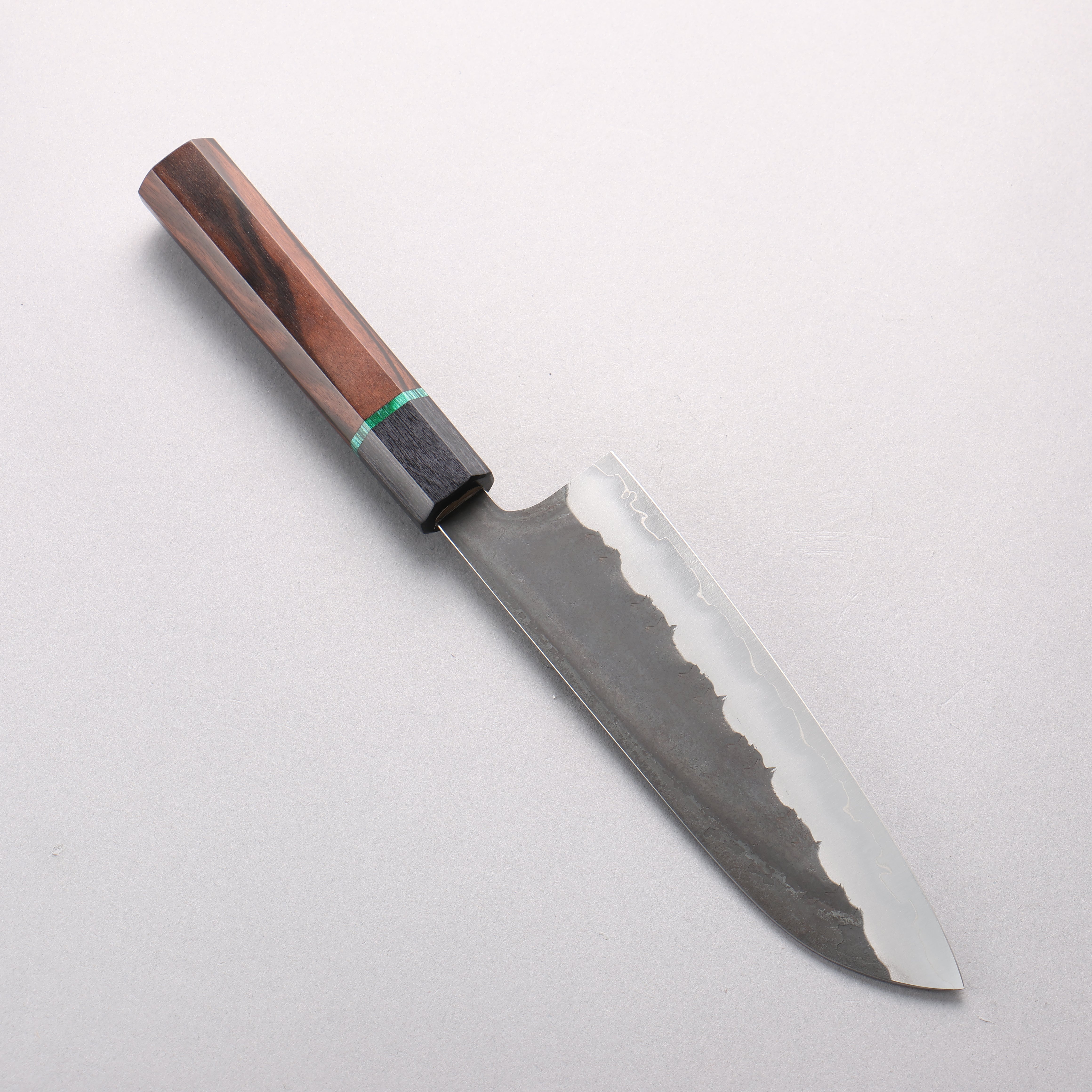 Makoto Kurosaki Forest Sage SPG STRIX Kurouchi Santoku 165mm Ebony Wood & Green Ring Handle - Seisuke Knife