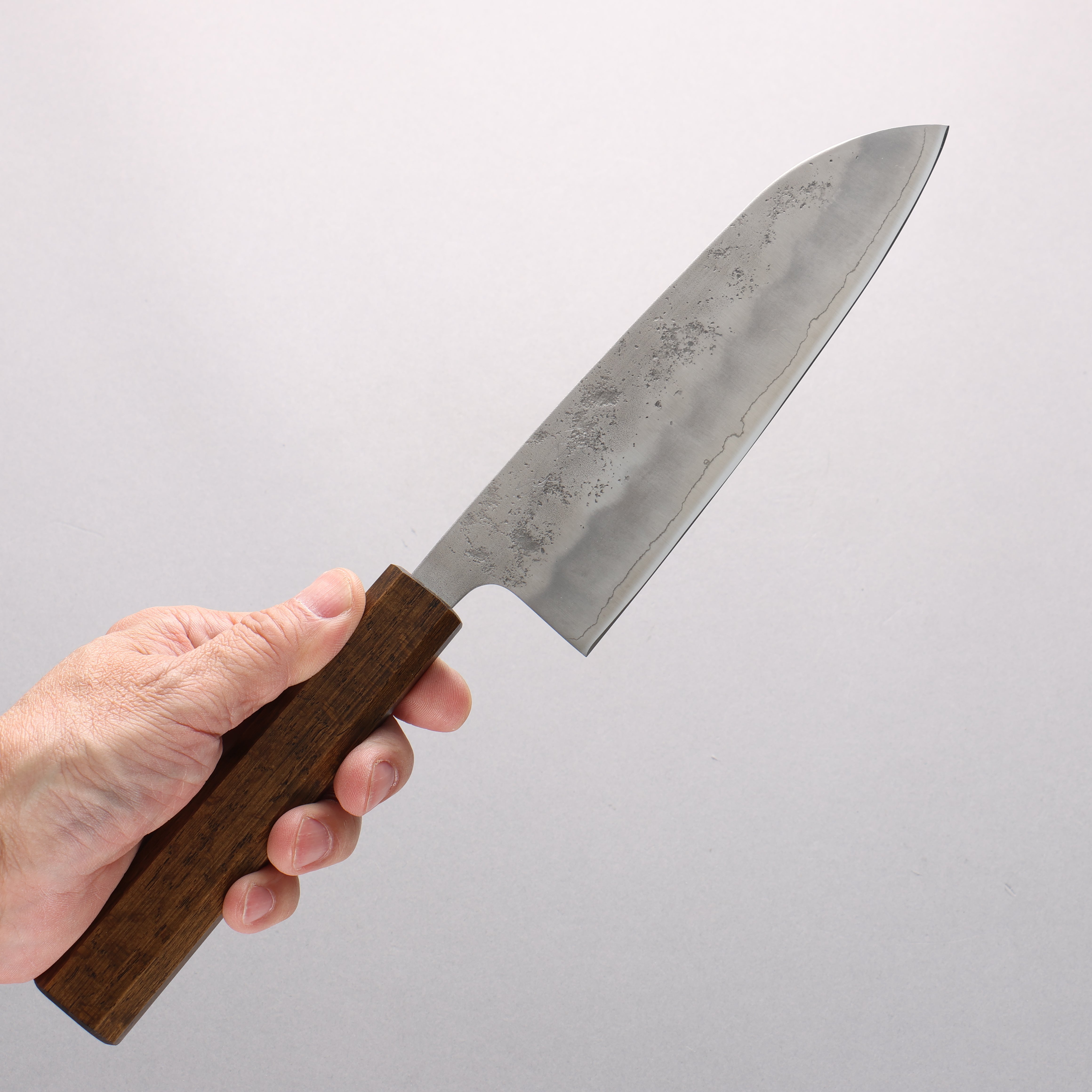 Oul Silver Steel No.3 Nashiji Santoku 165mm Baikoku Soot Black Oak Handle - Seisuke Knife