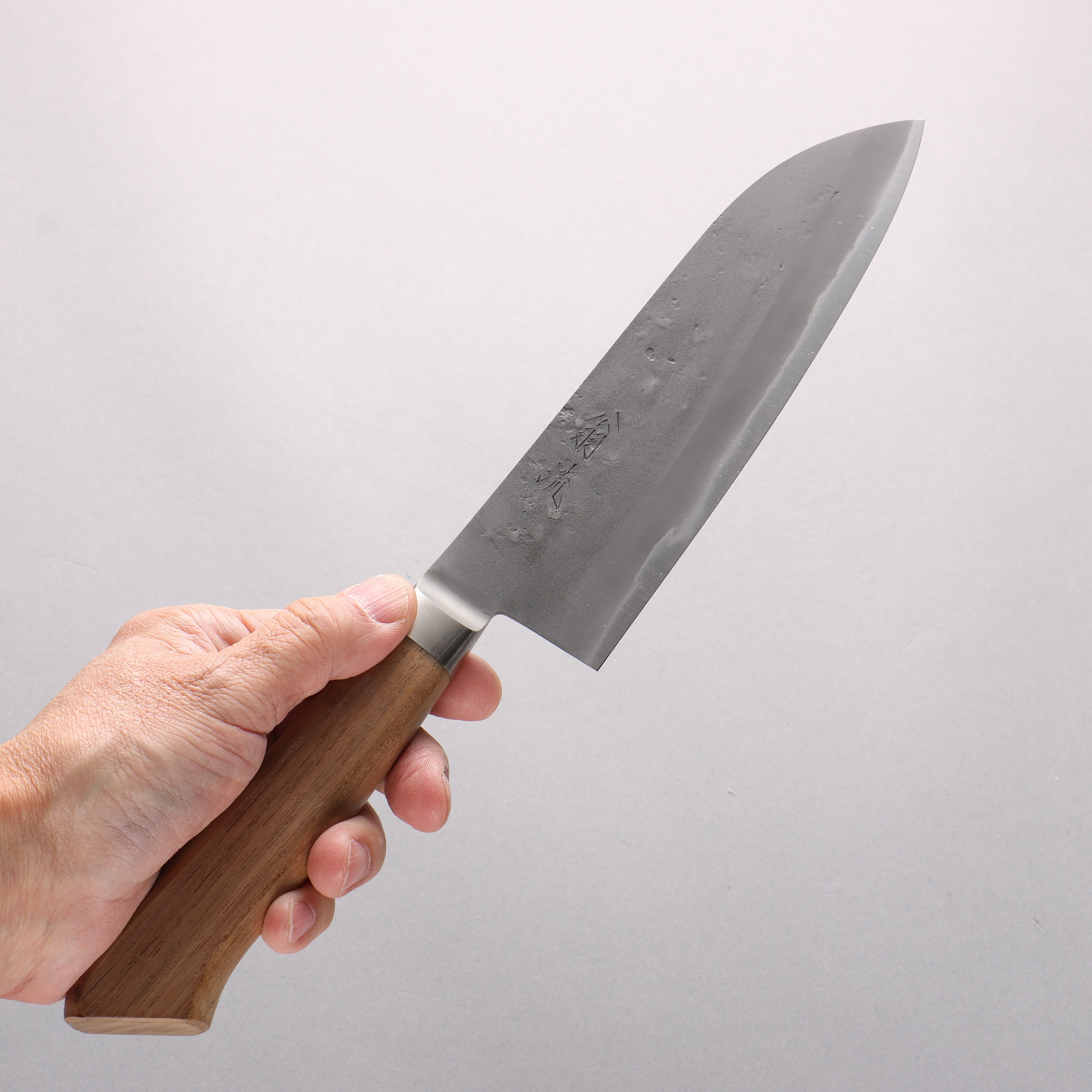 Oul Blue Steel Nashiji Santoku 170mm Walnut Handle - Seisuke Knife