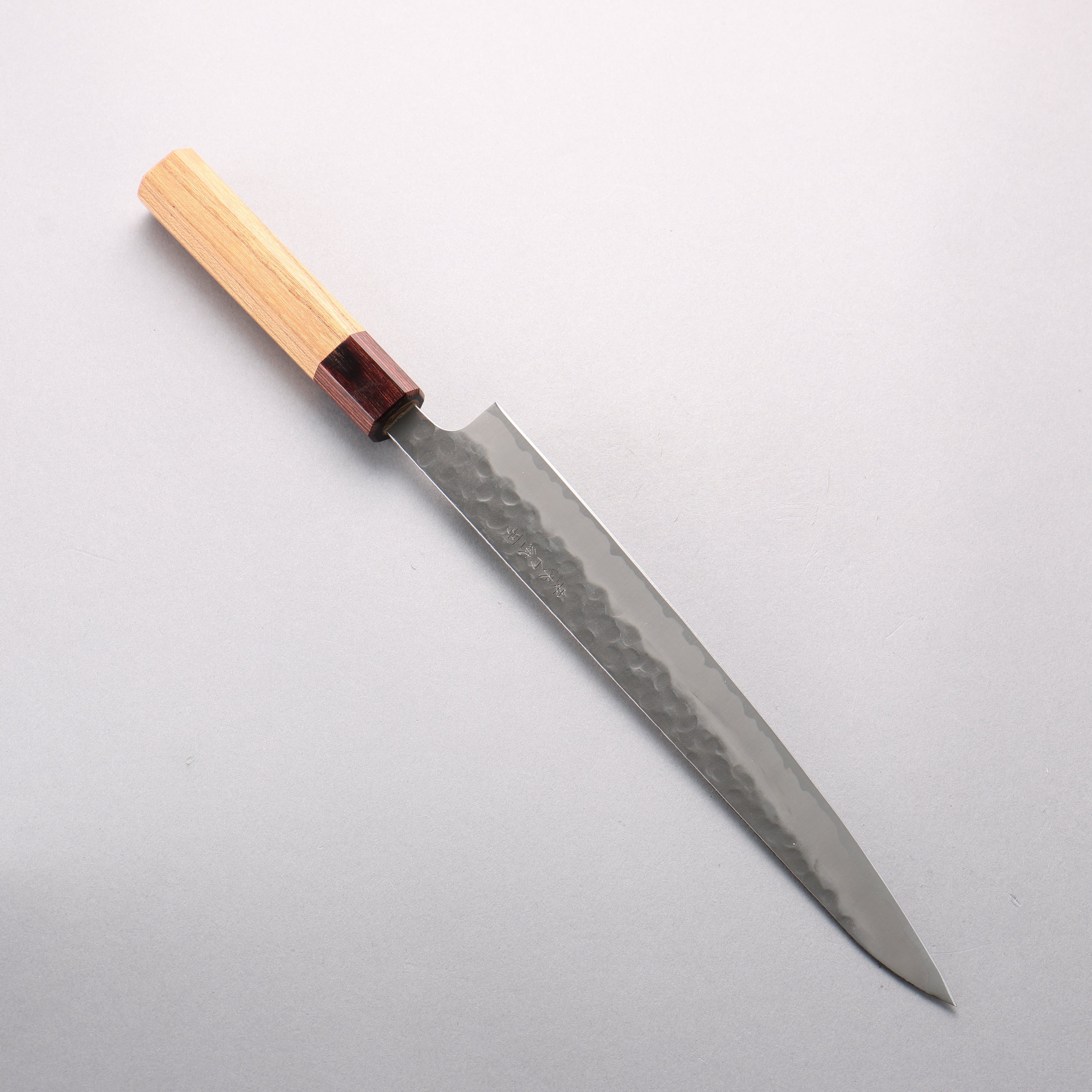 Oul White Steel No.2 Hammered Sujihiki 240mm Keyaki Elm Handle - Seisuke Knife
