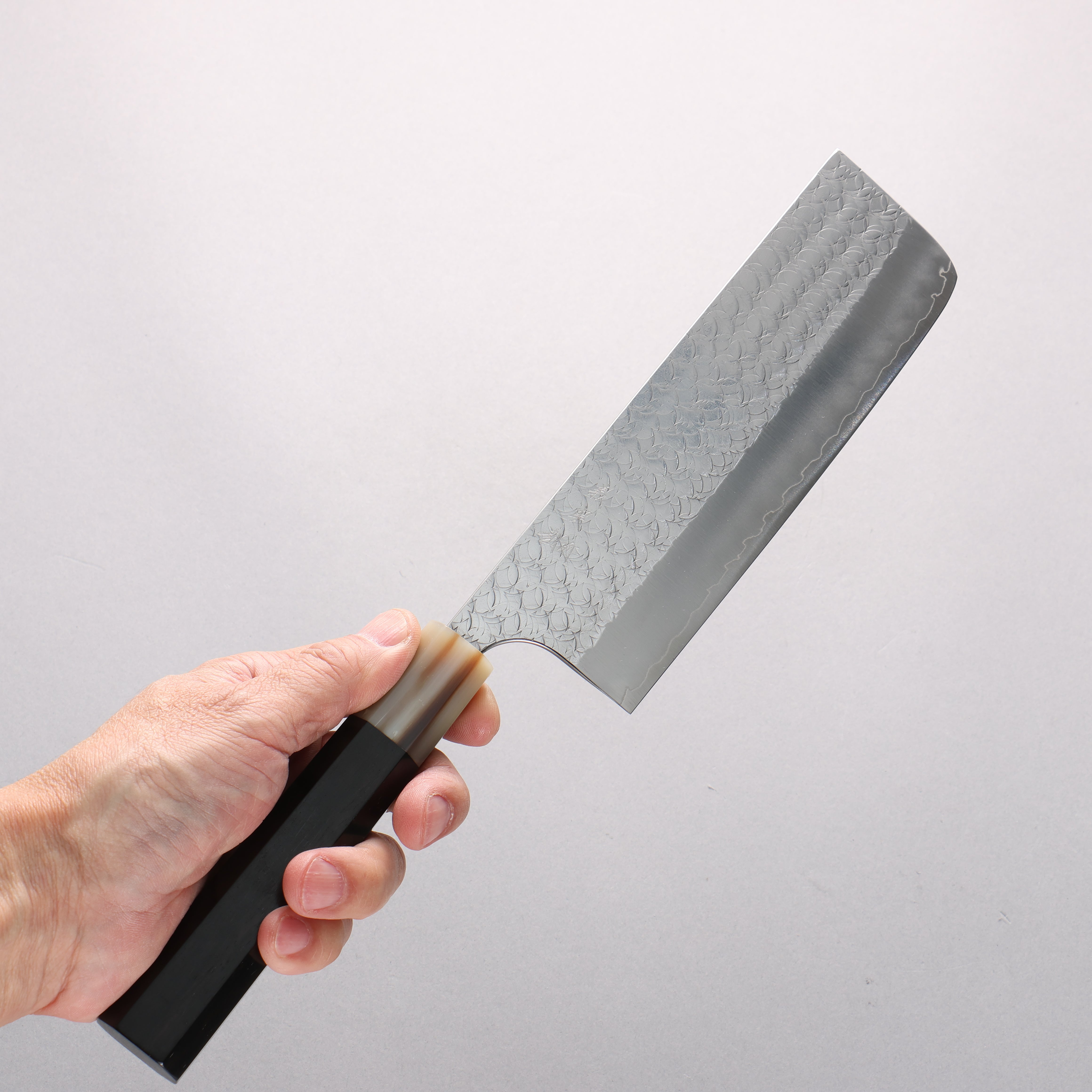 Yoshimi Kato Minamo SG2 Hammered Nakiri 165mm Ebony Wood & White Horn Handle - Seisuke Knife
