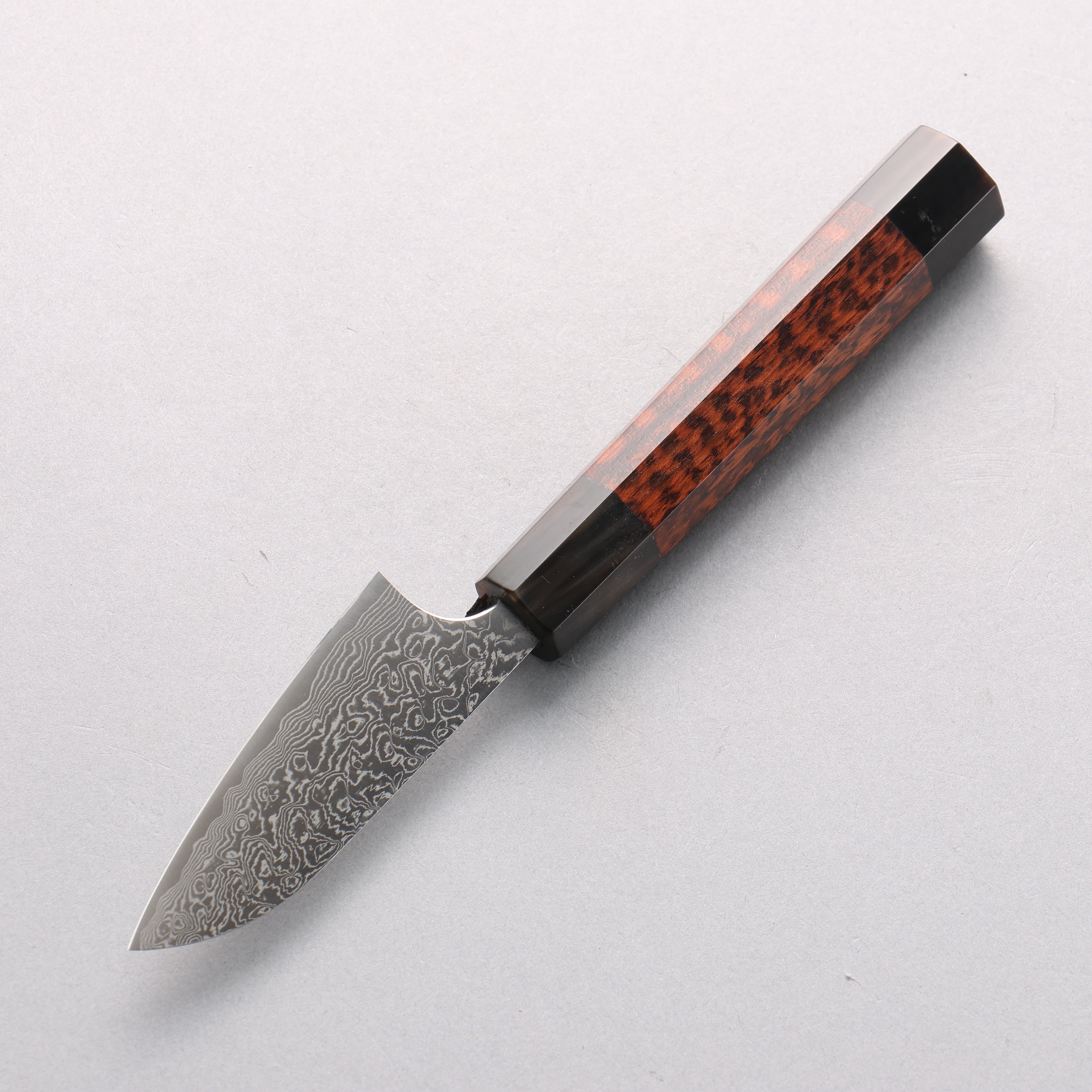 Anryu VG10 Migaki Finished Damascus Paring 75mm Snakewood (with Double Black Horns) Handle - Seisuke Knife