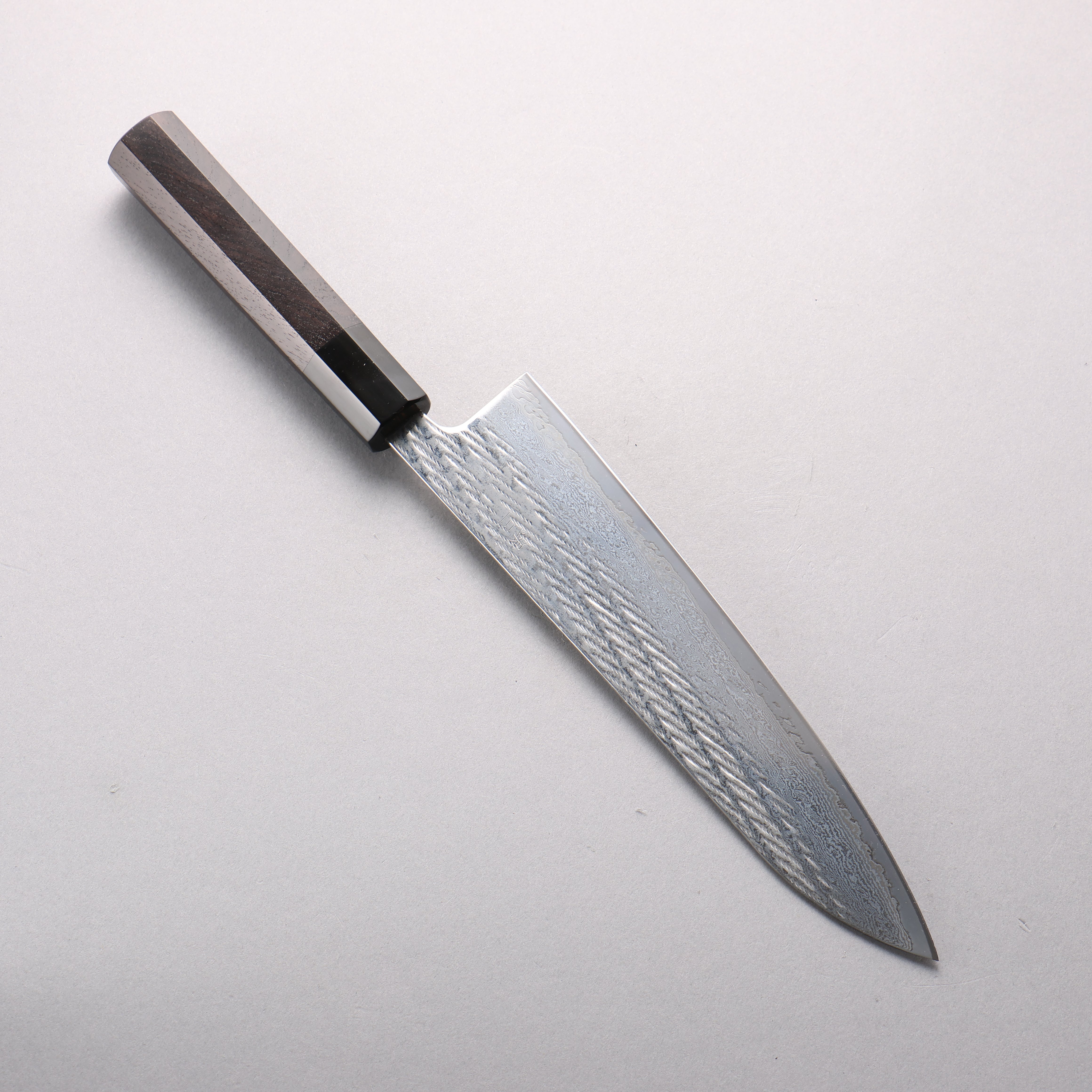 Seisuke Silver Steel No.3 Damascus Rope Pattern Gyuto 210mm Ebony Wood & Black Water Buffalo Horn Handle - Seisuke Knife