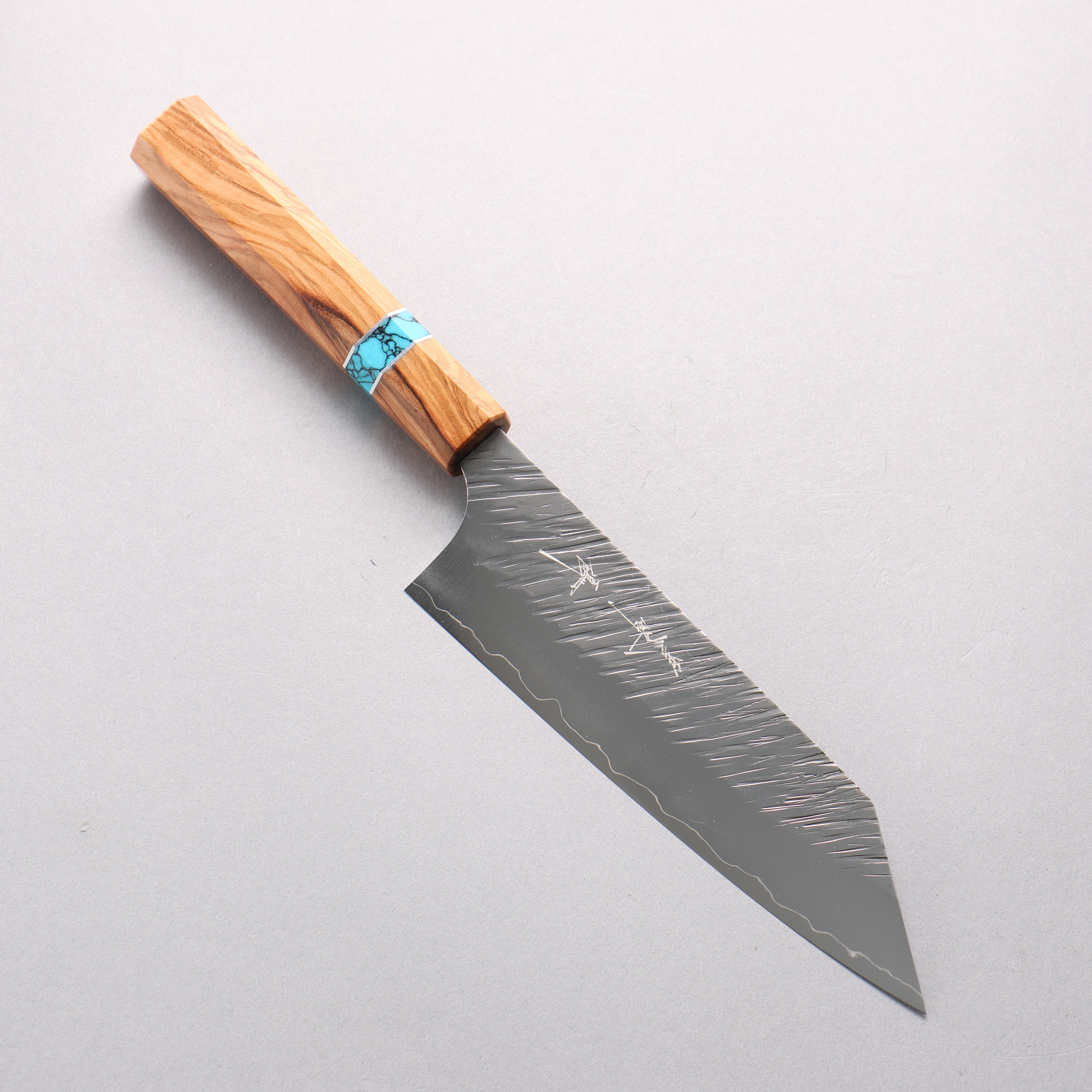 Yu Kurosaki Fujin SG2 Hammered Bunka 170mm Olive Wood & Turquoise Ring Handle - Seisuke Knife