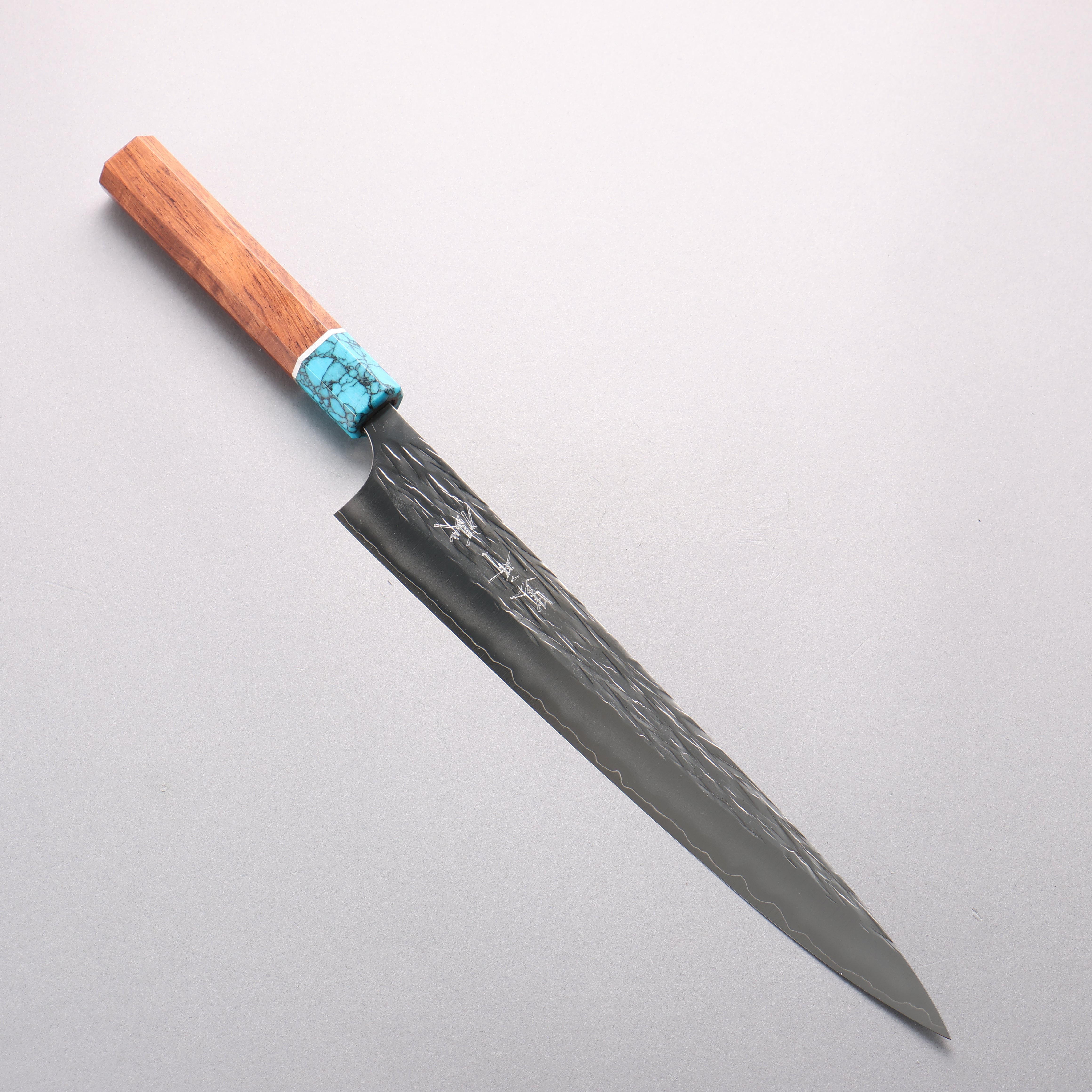 Yu Kurosaki Juhyo Cobalt Special Steel Hammered Sujihiki 270mm Rosewood & Turquoise Handle - Seisuke Knife