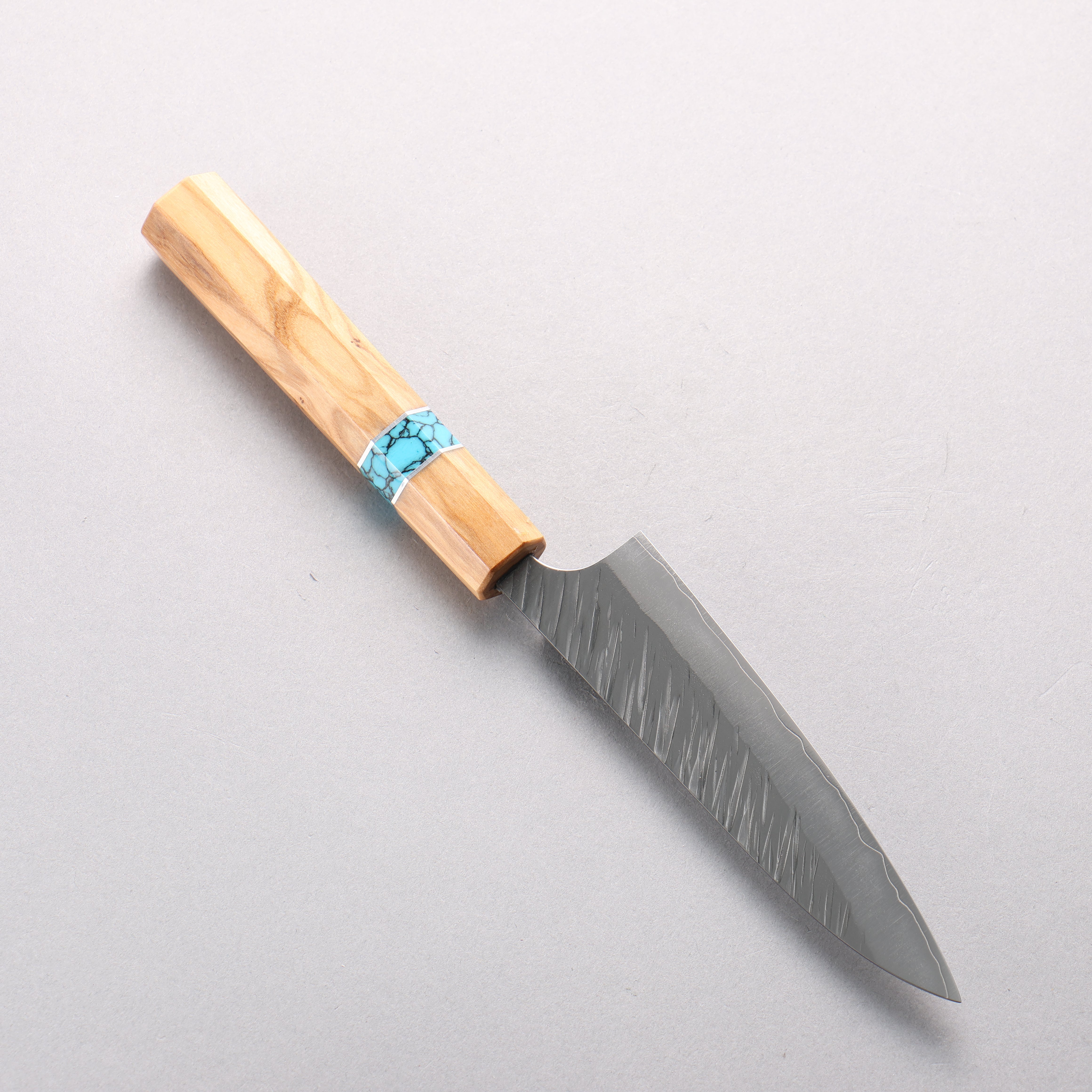 Yu Kurosaki Fujin SG2 Hammered Petty-Utility 120mm Olive Wood & Turquoise Ring Handle - Seisuke Knife