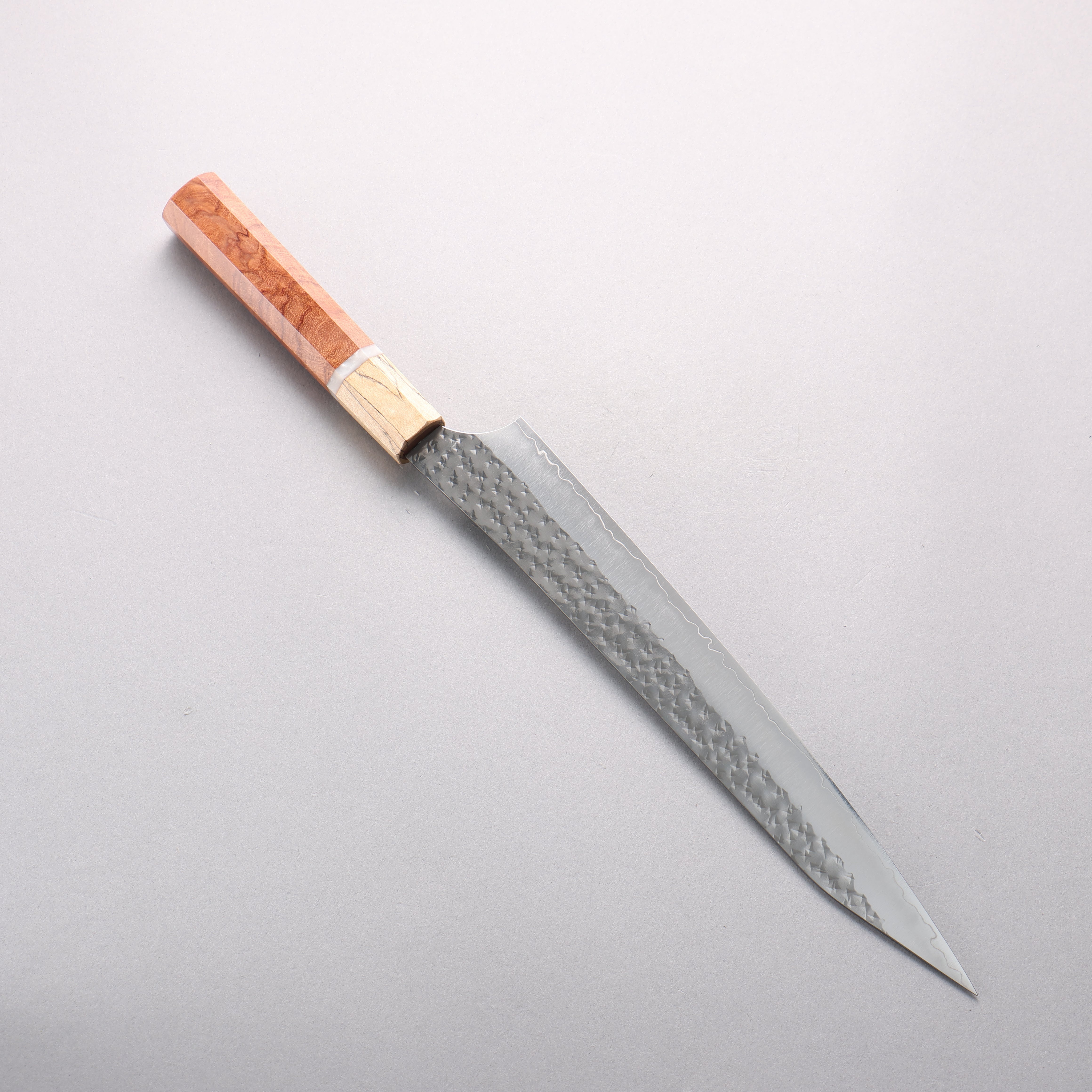Yu Kurosaki Senko Ei SG2 Hammered Sujihiki 240mm Brazilwood with white ring (ferrule: Chinese Quince) Handle - Seisuke Knife