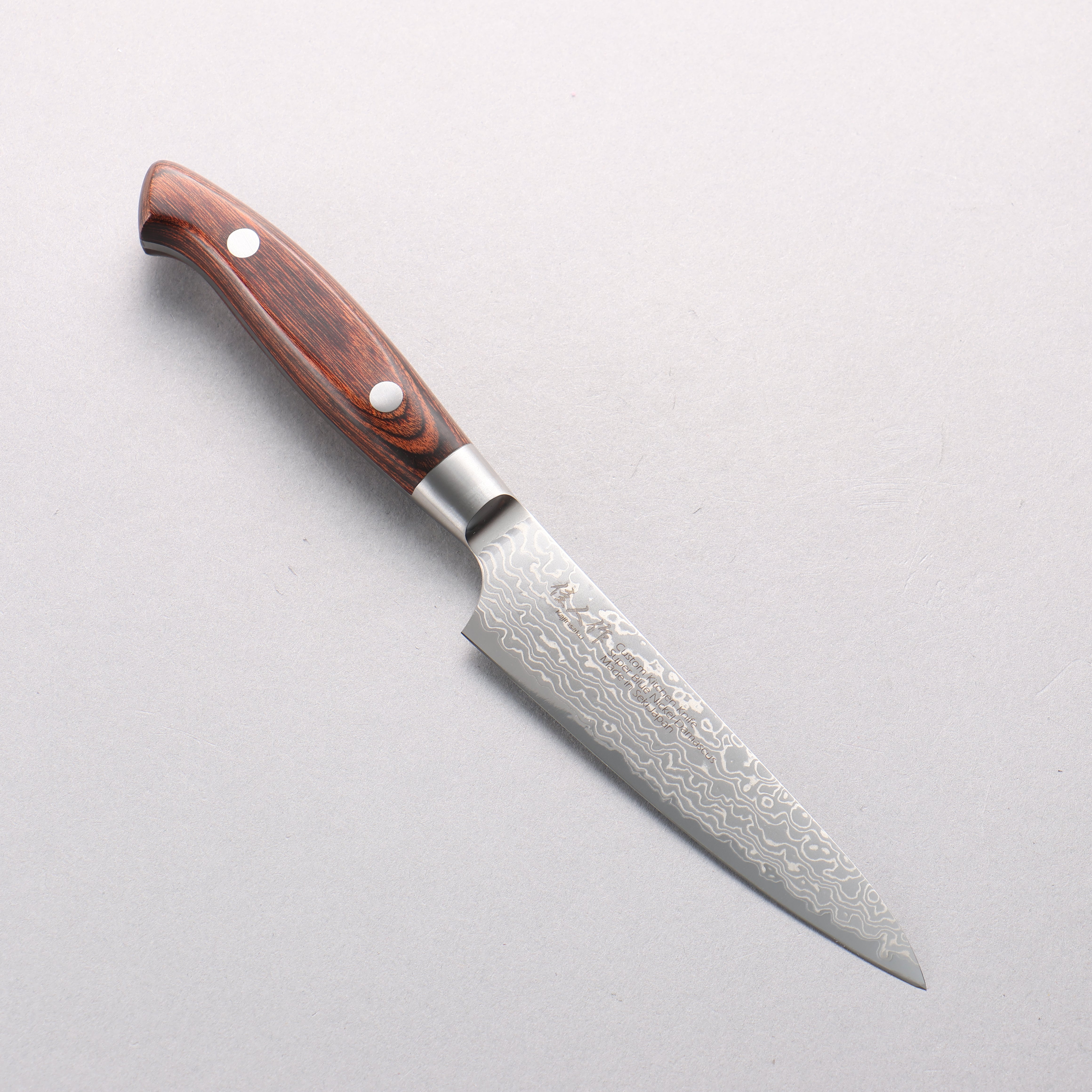 Kajin Blue Super Damascus Petty-Utility 120mm Mahogany Handle - Seisuke Knife