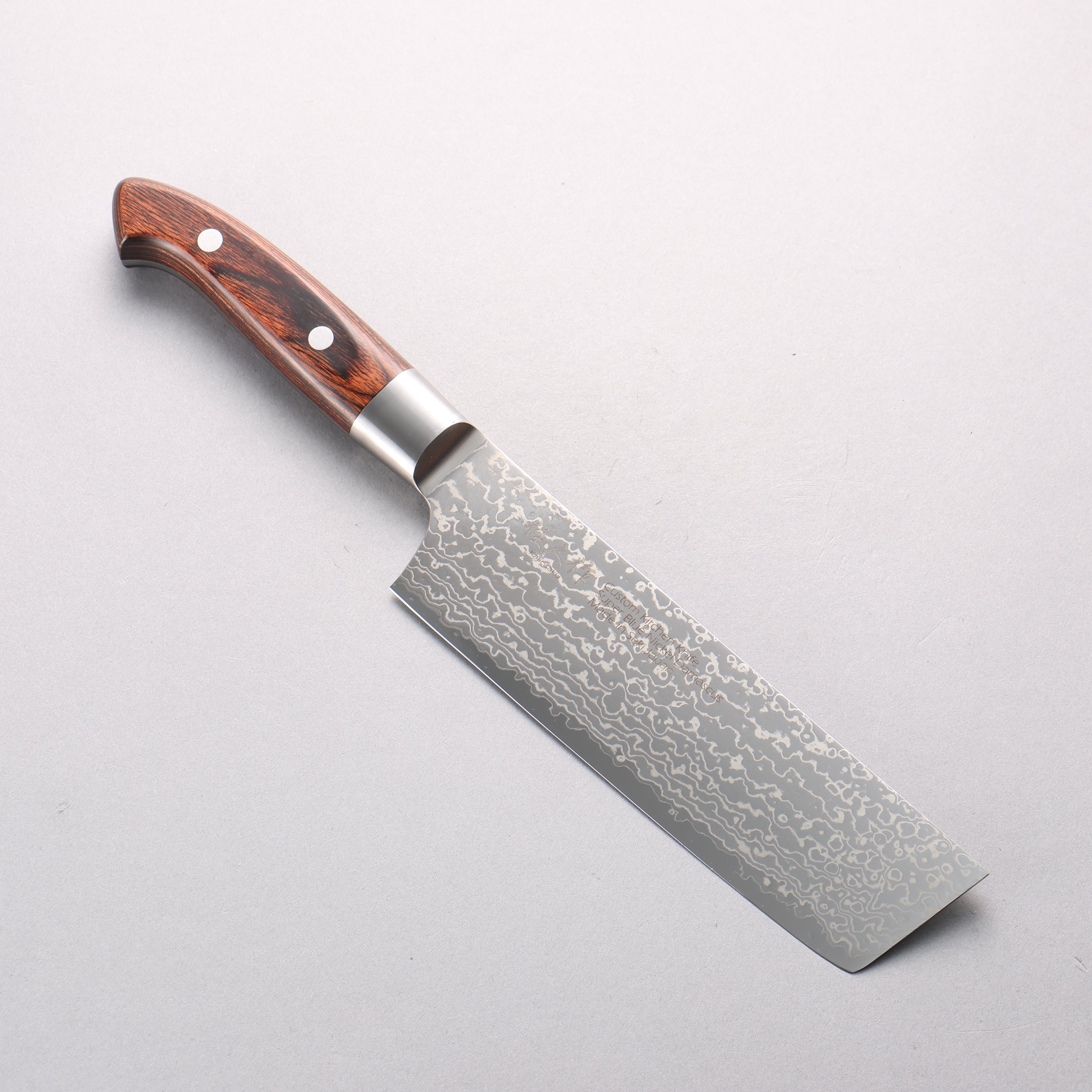 Kajin Blue Super Damascus Nakiri 175mm Mahogany Pakkawood Handle - Seisuke Knife