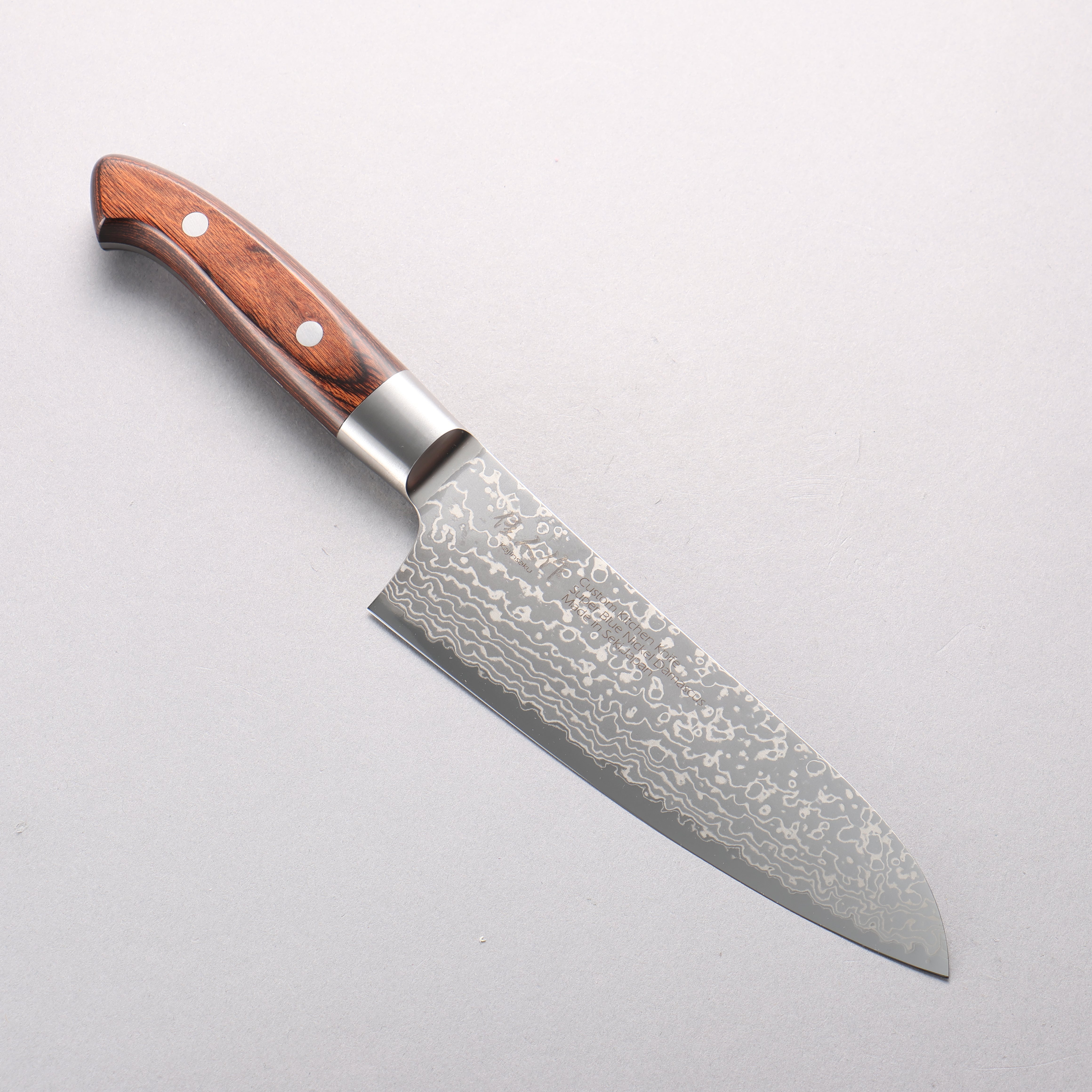 Kajin Blue Super Damascus Santoku 180mm Mahogany Handle - Seisuke Knife