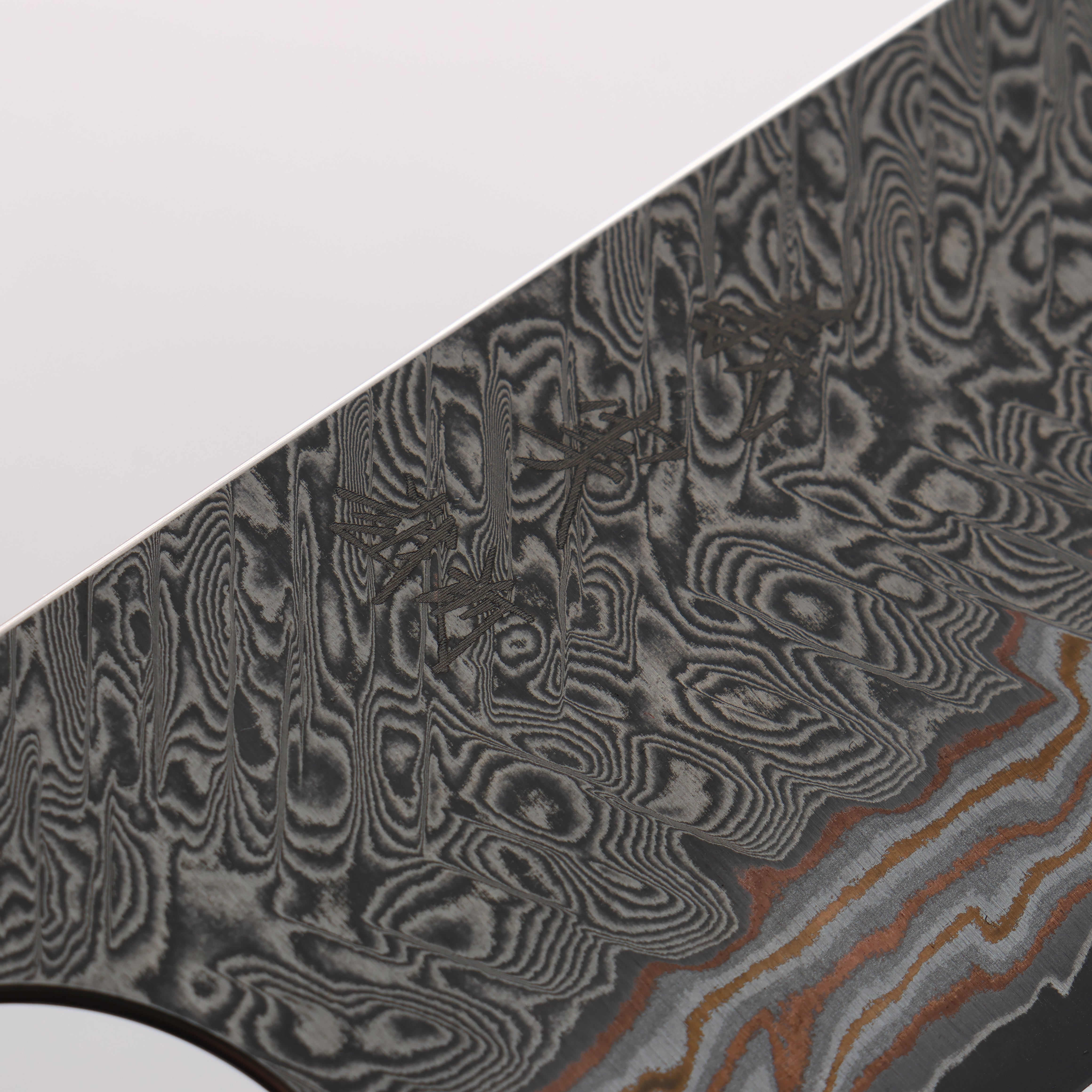 Yoshimi Kato VG10w Colored Damascus Gyuto 240mm Olive Wood & Black Marble Resin Handle - Seisuke Knife