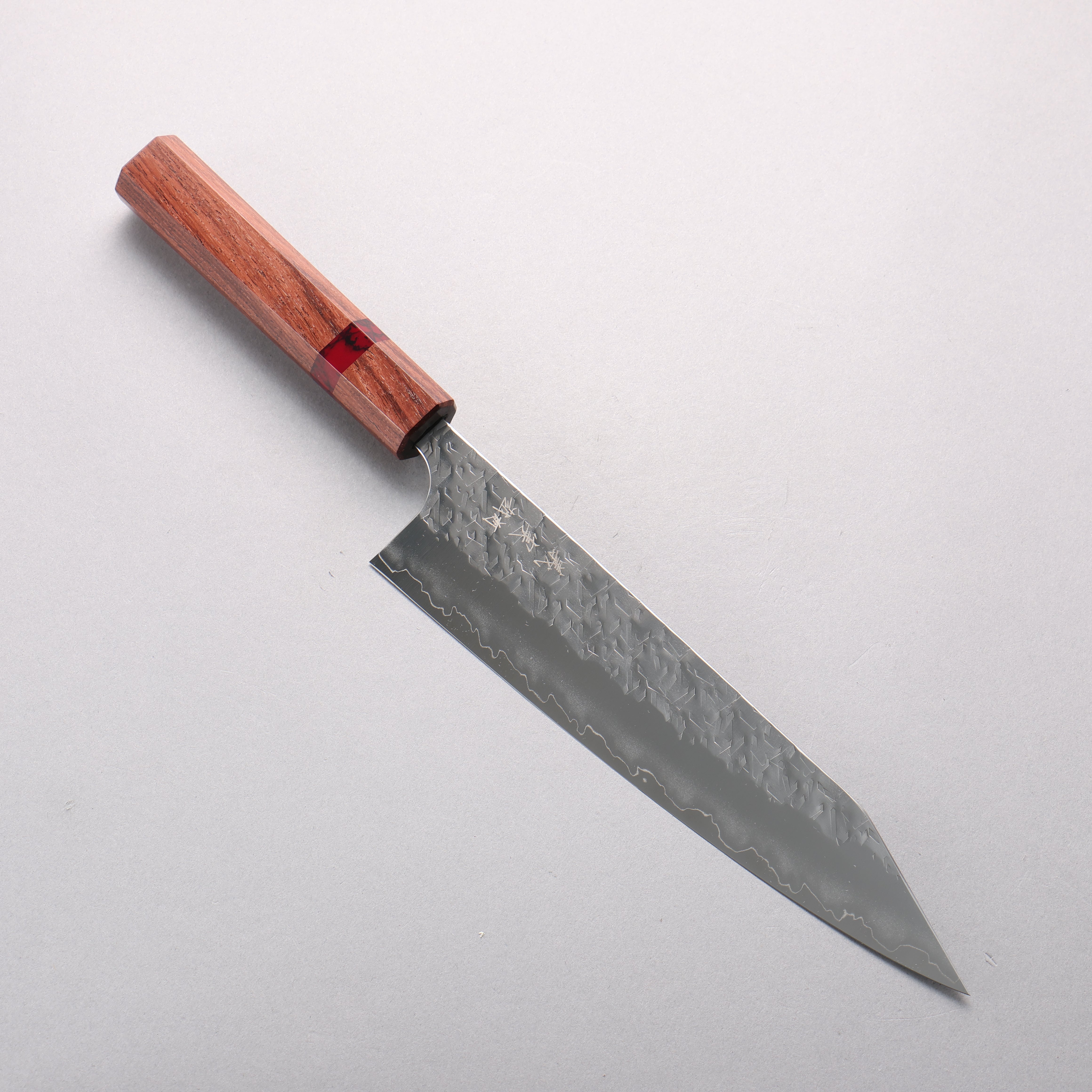 Yoshimi Kato Hyo SG2 Hammered Kiritsuke Gyuto 210mm Rosewood (Red Turquoise Ring) Handle - Seisuke Knife
