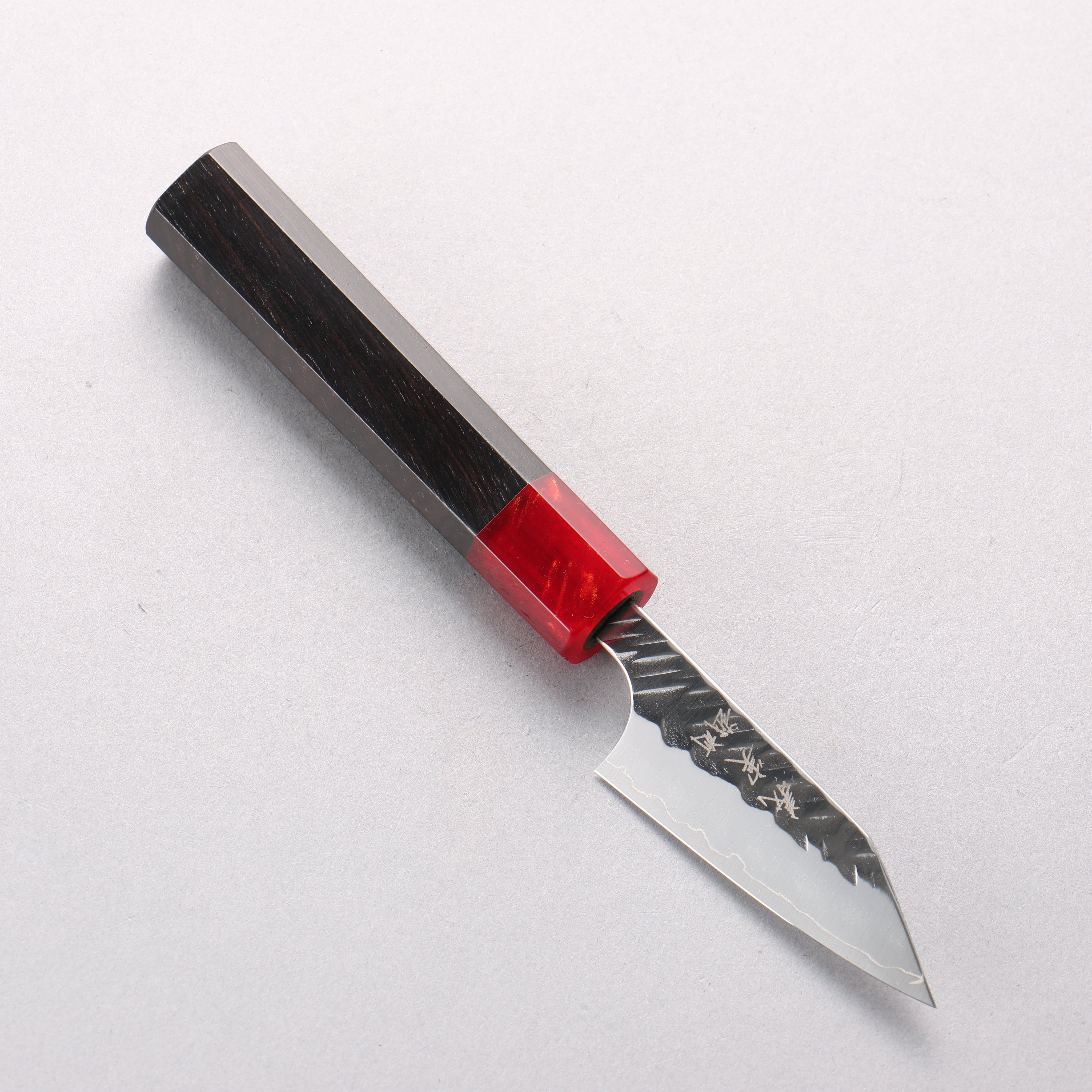 Yoshimi Kato SPG STRIX V-Hammered Kiritsuke Paring 80mm Ebony Wood & Red Resin Handle - Seisuke Knife