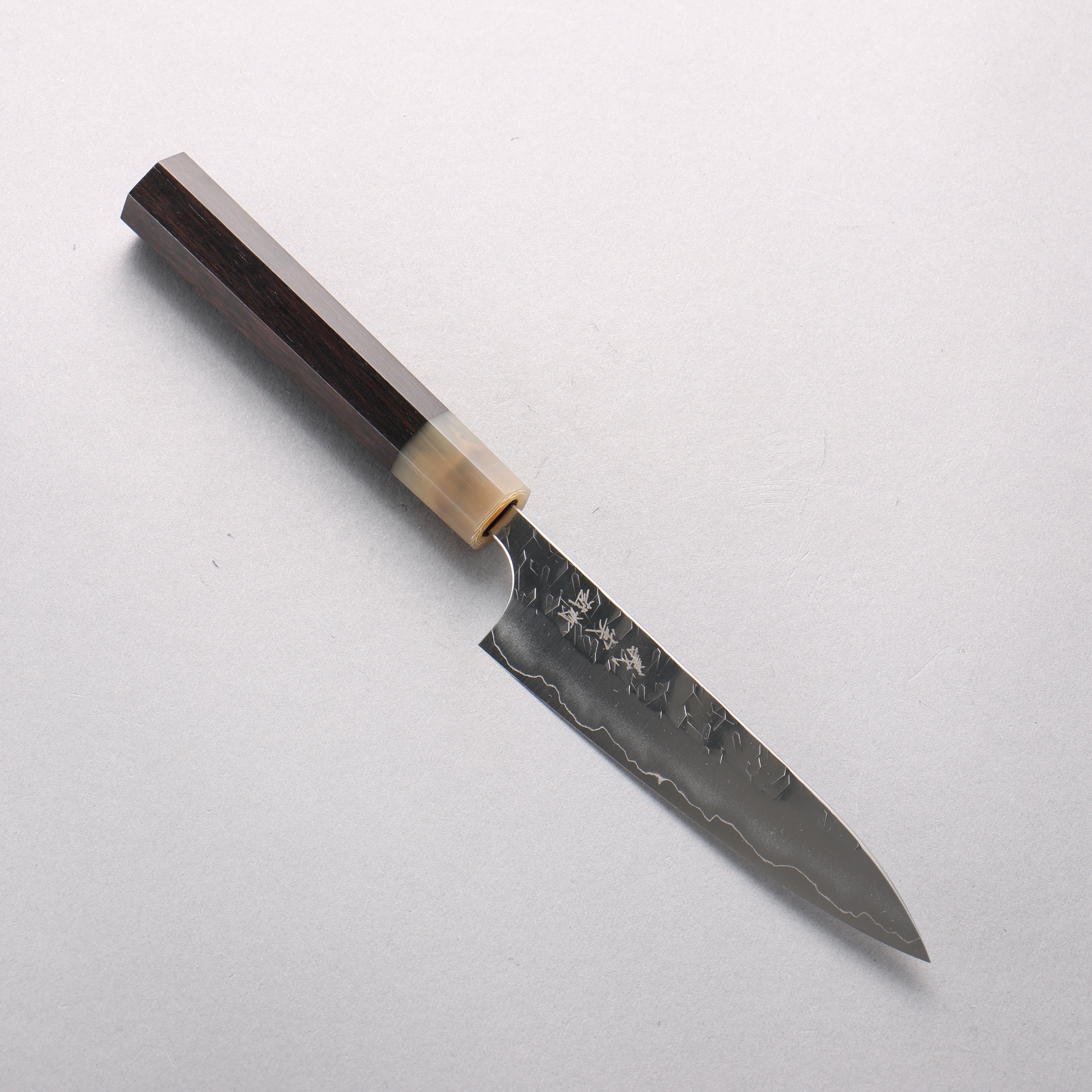 Yoshimi Kato Hyo SG2 Hammered Petty-Utility 120mm Ebony Wood & White Water Buffalo Horn Handle - Seisuke Knife