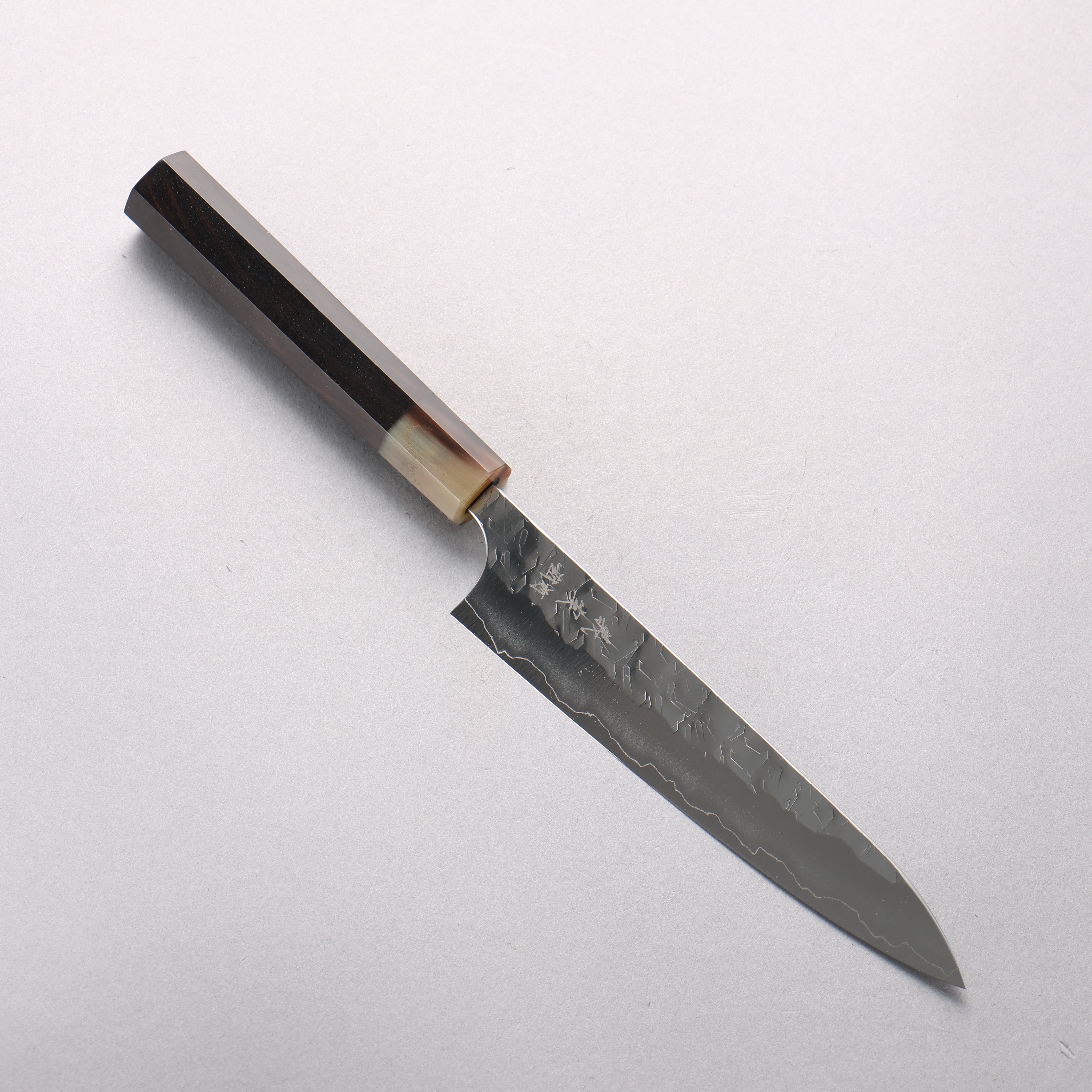 Yoshimi Kato Hyo SG2 Hammered Petty-Utility 150mm Ebony Wood & White Water Buffalo Horn Handle - Seisuke Knife