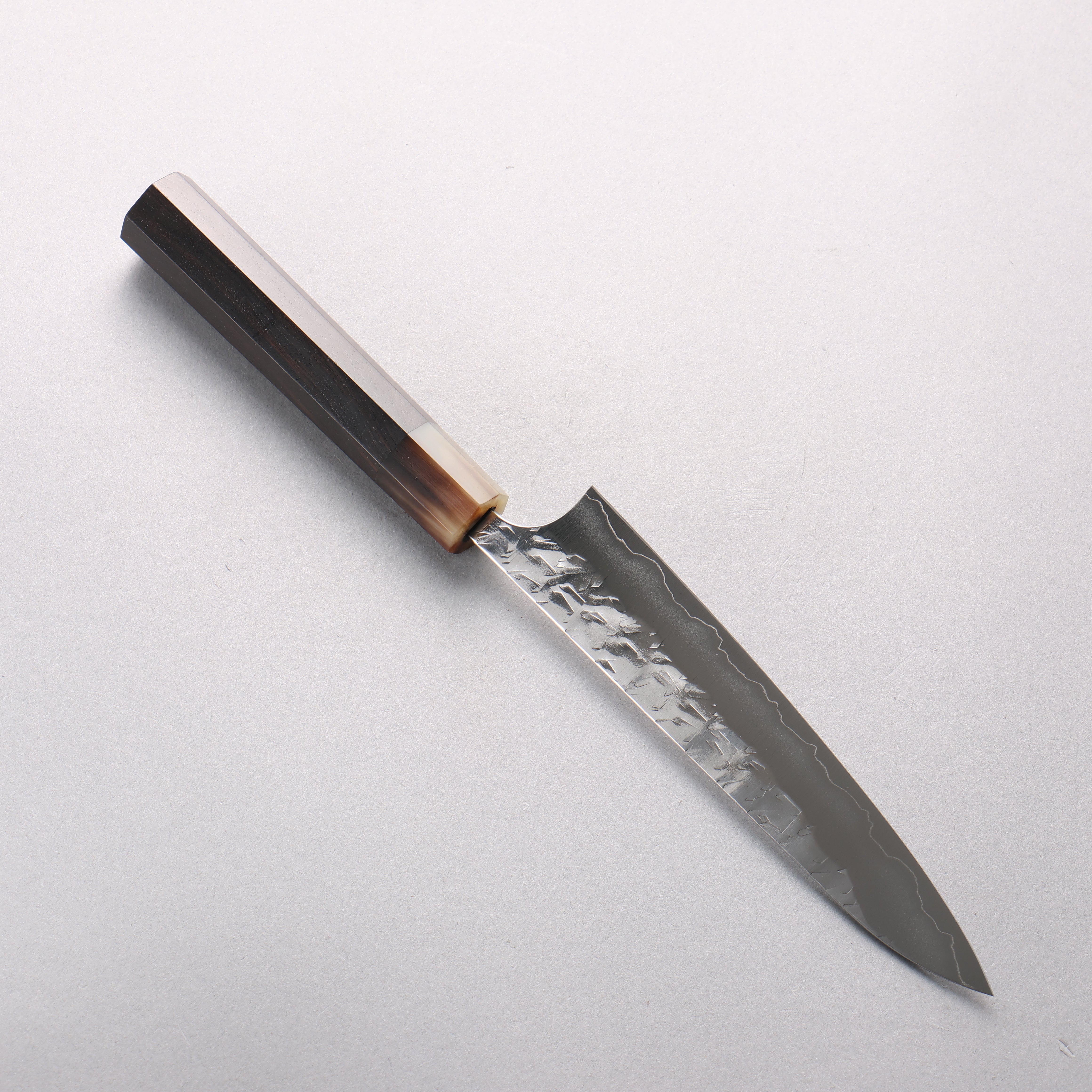 Yoshimi Kato Hyo SG2 Hammered Petty-Utility 150mm Ebony Wood & White Water Buffalo Horn Handle - Seisuke Knife