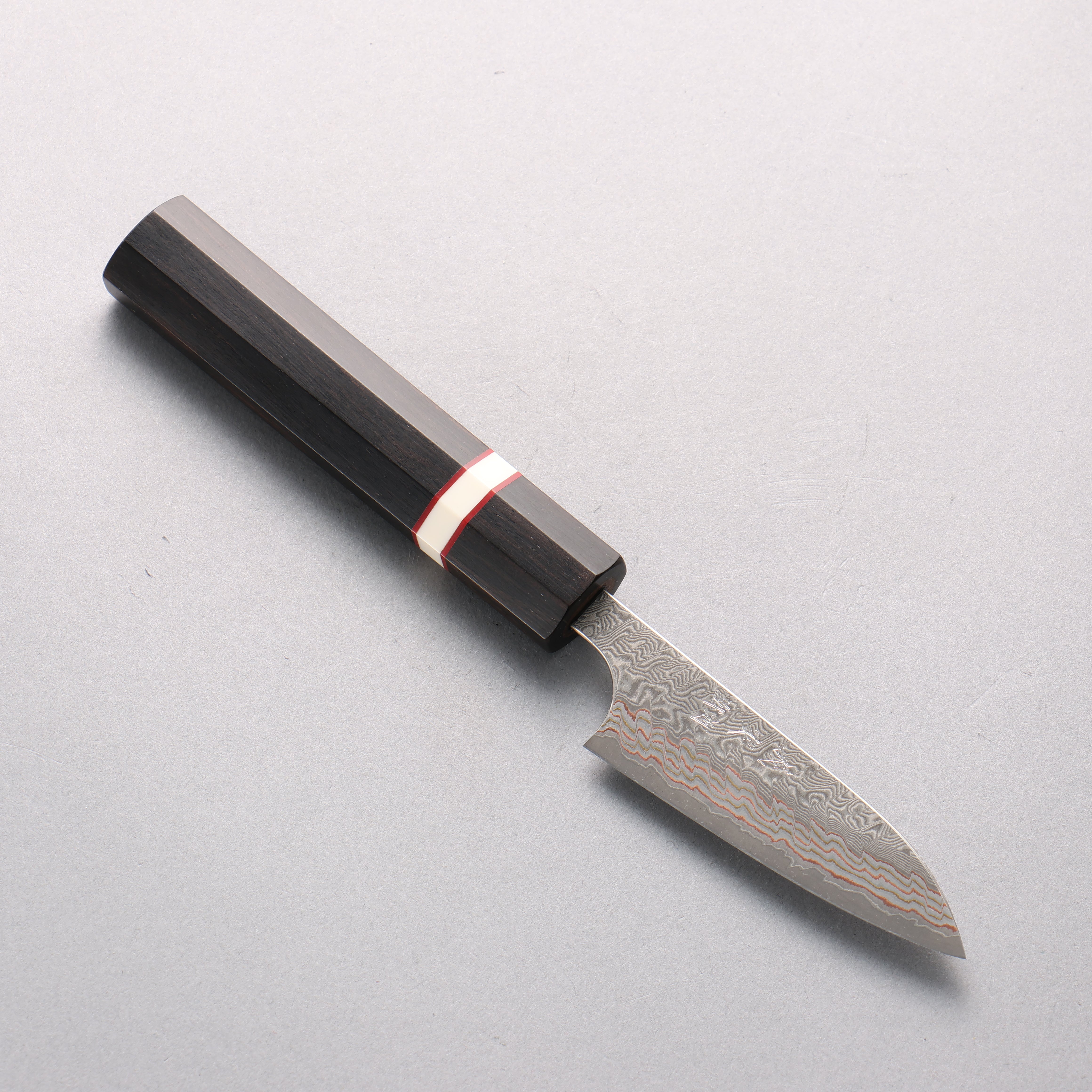 Yoshimi Kato VG10w Colored Damascus Paring 80mm Ebony Wood & White Ring Handle - Seisuke Knife