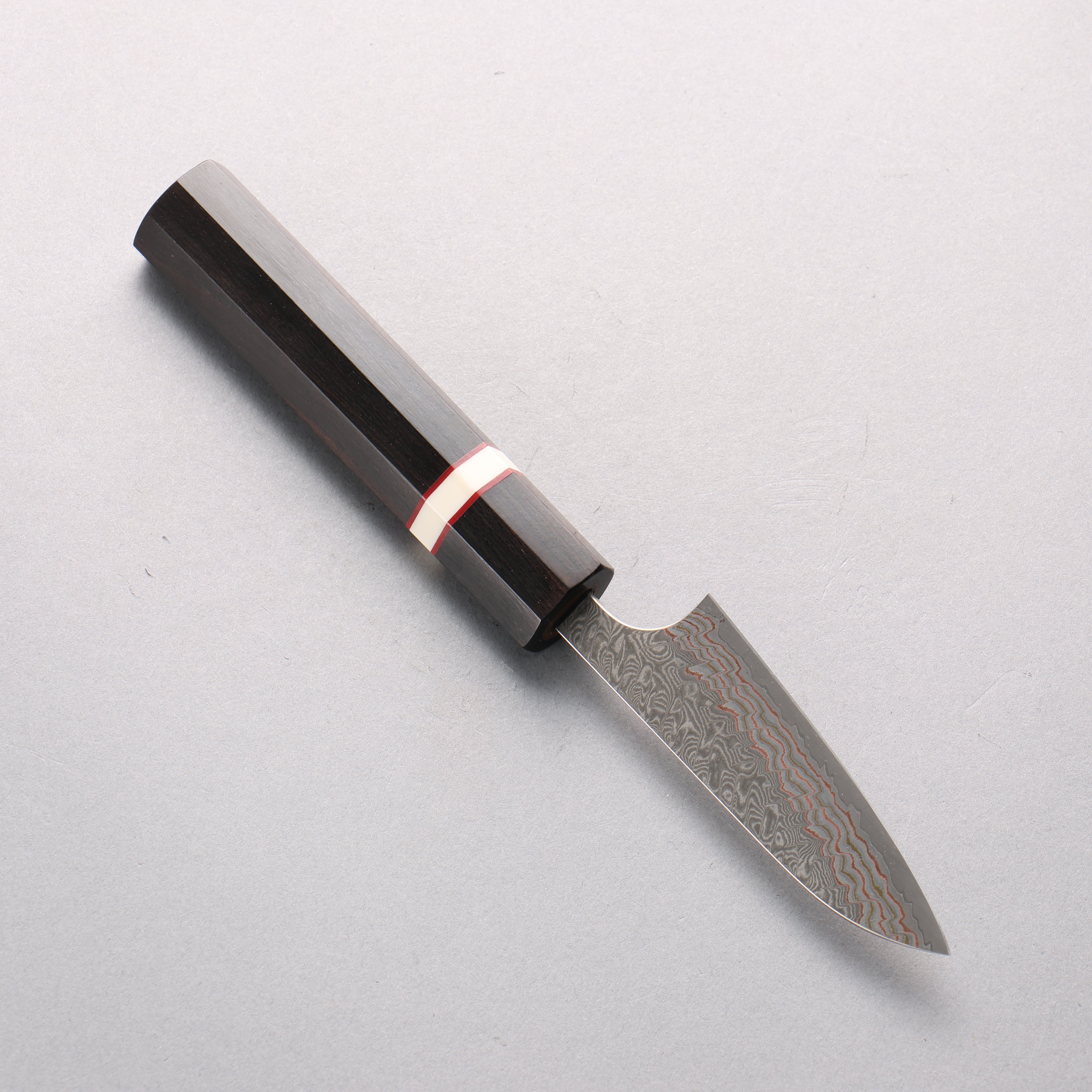 Yoshimi Kato VG10w Colored Damascus Paring 80mm Ebony Wood & White Ring Handle - Seisuke Knife