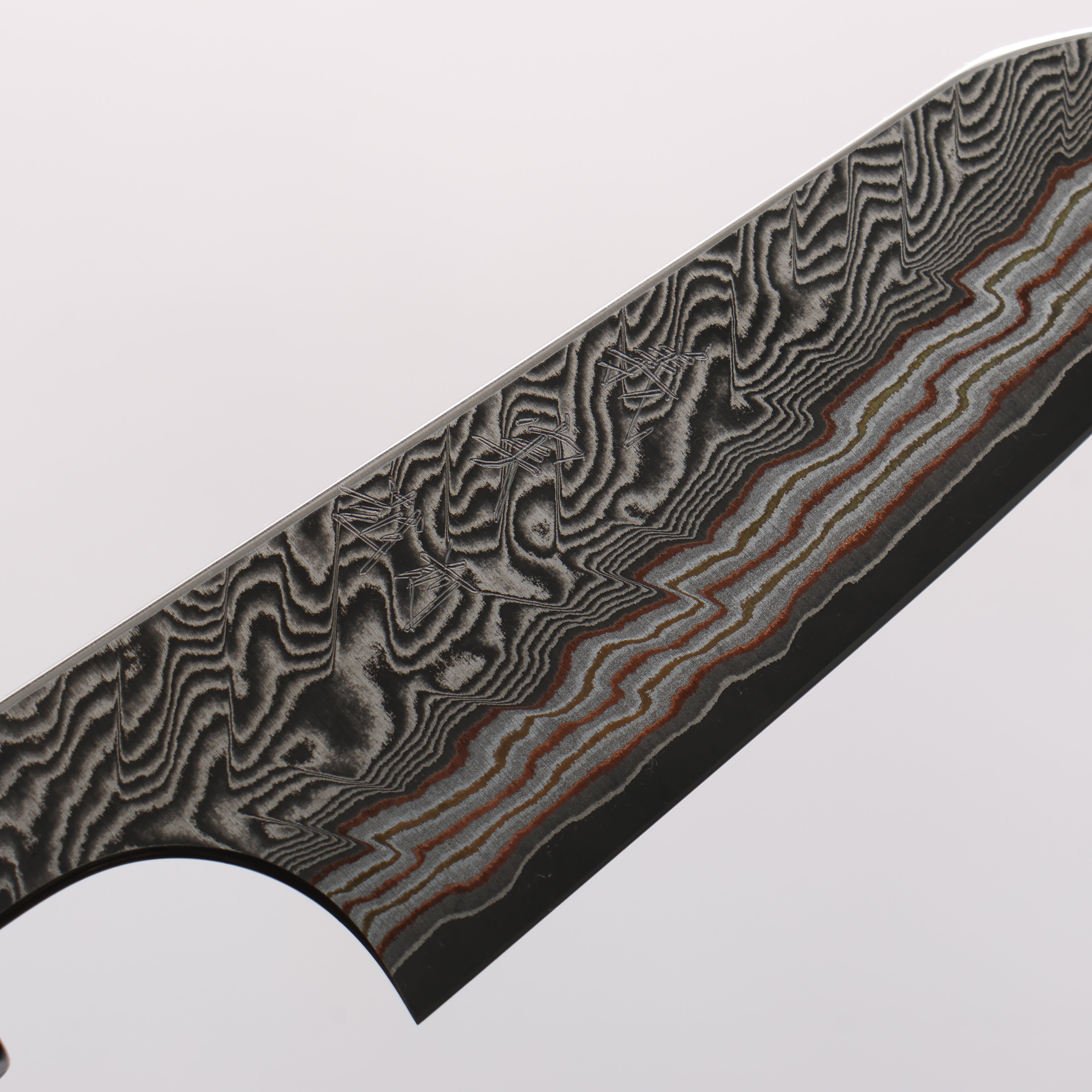 Yoshimi Kato VG10w Colored Damascus Kiritsuke Paring 80mm Ebony Wood & White Ring Handle - Seisuke Knife