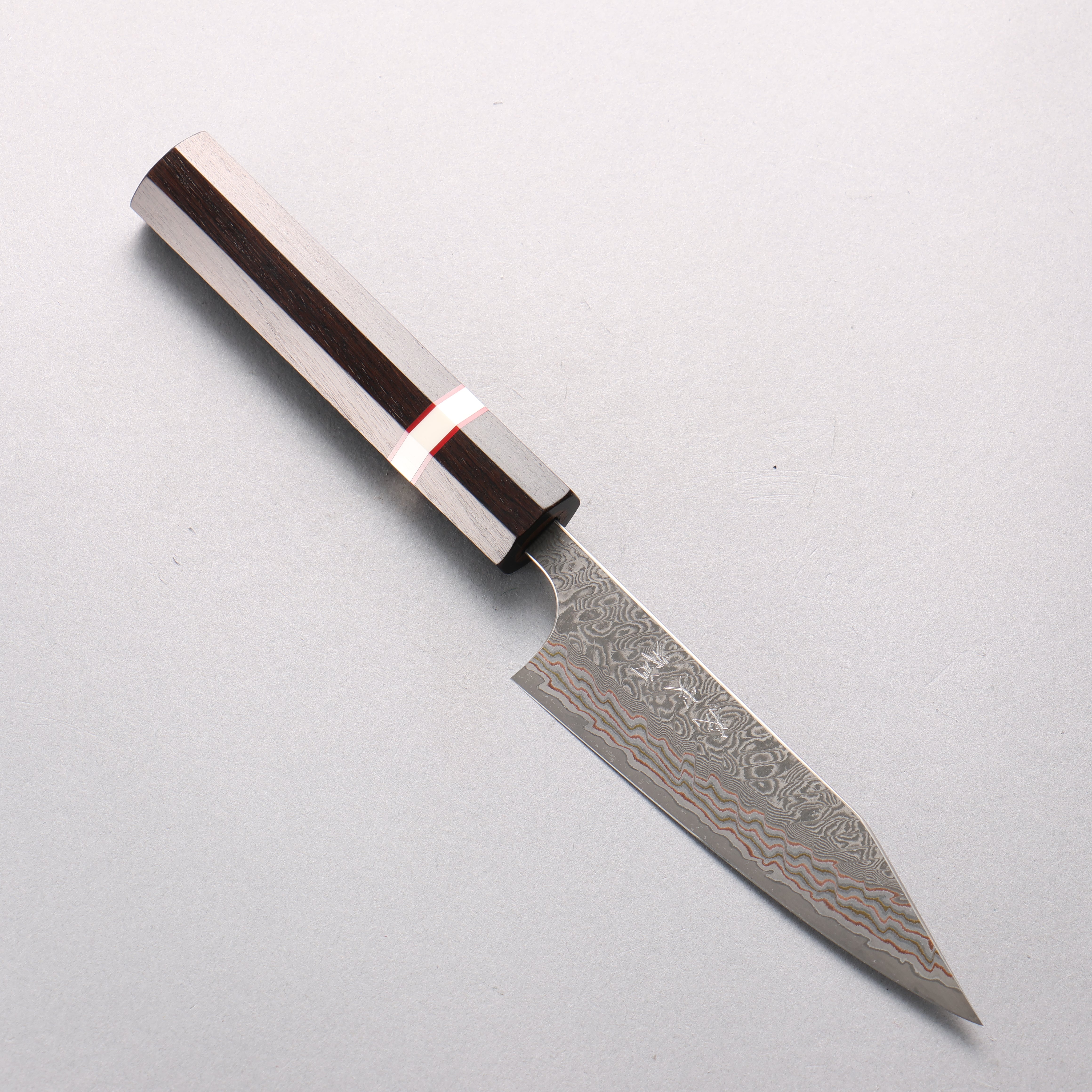Yoshimi Kato VG10w Colored Damascus Kiritsuke Petty-Utility 120mm Ebony & White Ring Handle - Seisuke Knife