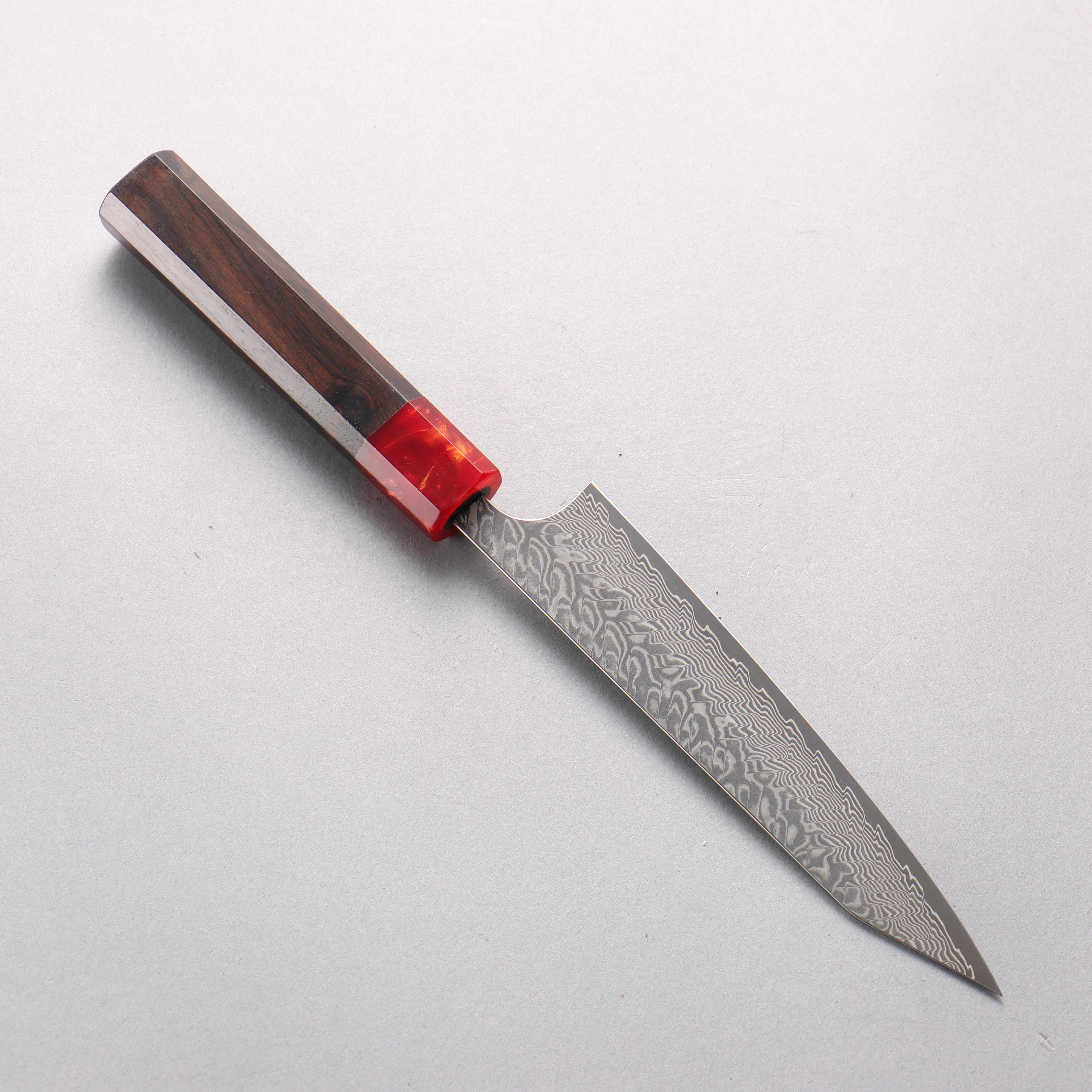 Yoshimi Kato SG2 Black Damascus Kiritsuke Petty-Utility 150mm Ebony Wood & Red Resin Handle - Seisuke Knife