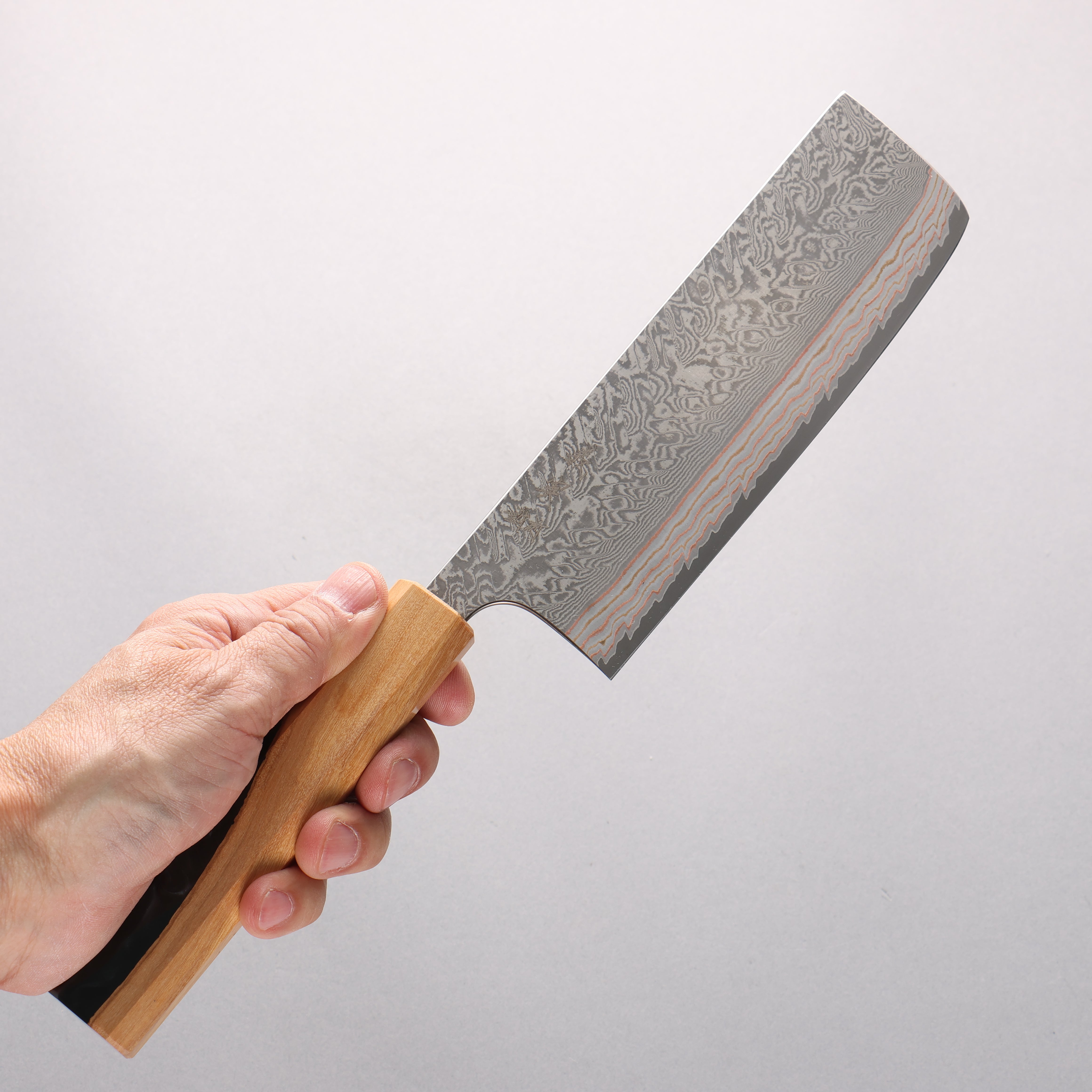 Yoshimi Kato VG10w Colored Damascus Nakiri 165mm Olive Wood & Black/White Marble Resin Handle - Seisuke Knife
