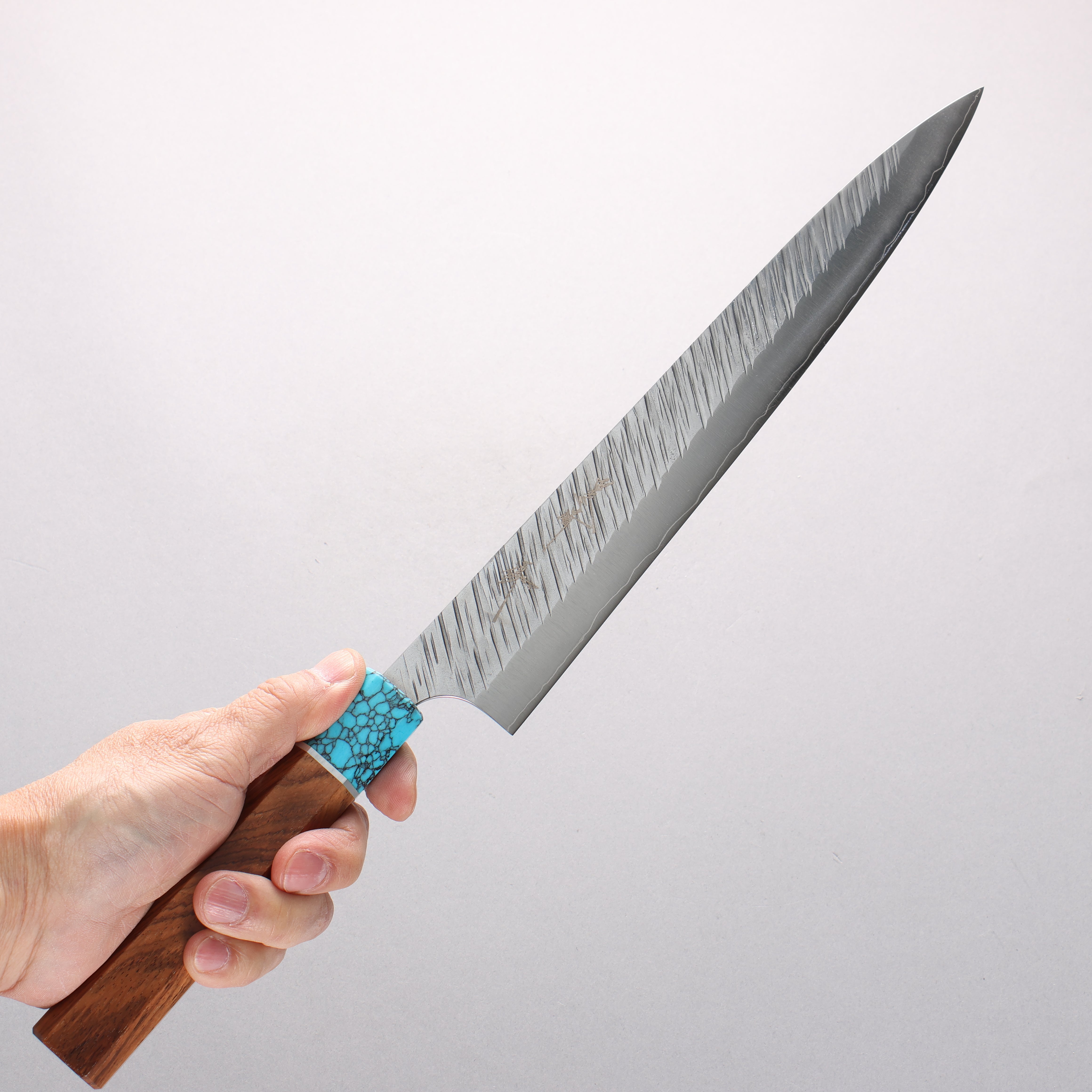 Yu Kurosaki Fujin SG2 Hammered Sujihiki 270mm Rosewood (Ferrule: Blue Turquoise) Handle - Seisuke Knife