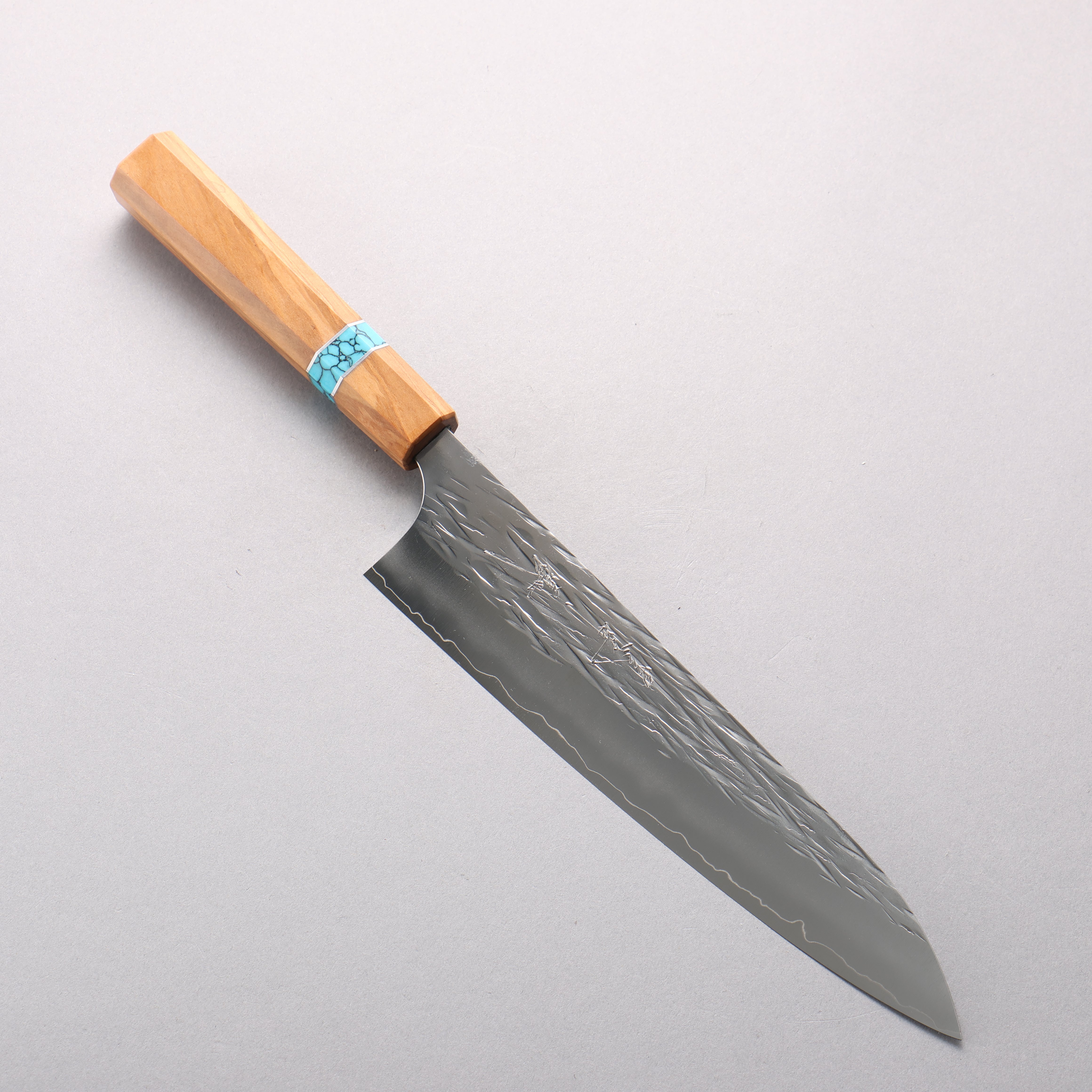 Yu Kurosaki Juhyo Cobalt Special Steel Hammered Gyuto 210mm Olive Tree(Turquoise Ring) Handle - Seisuke Knife