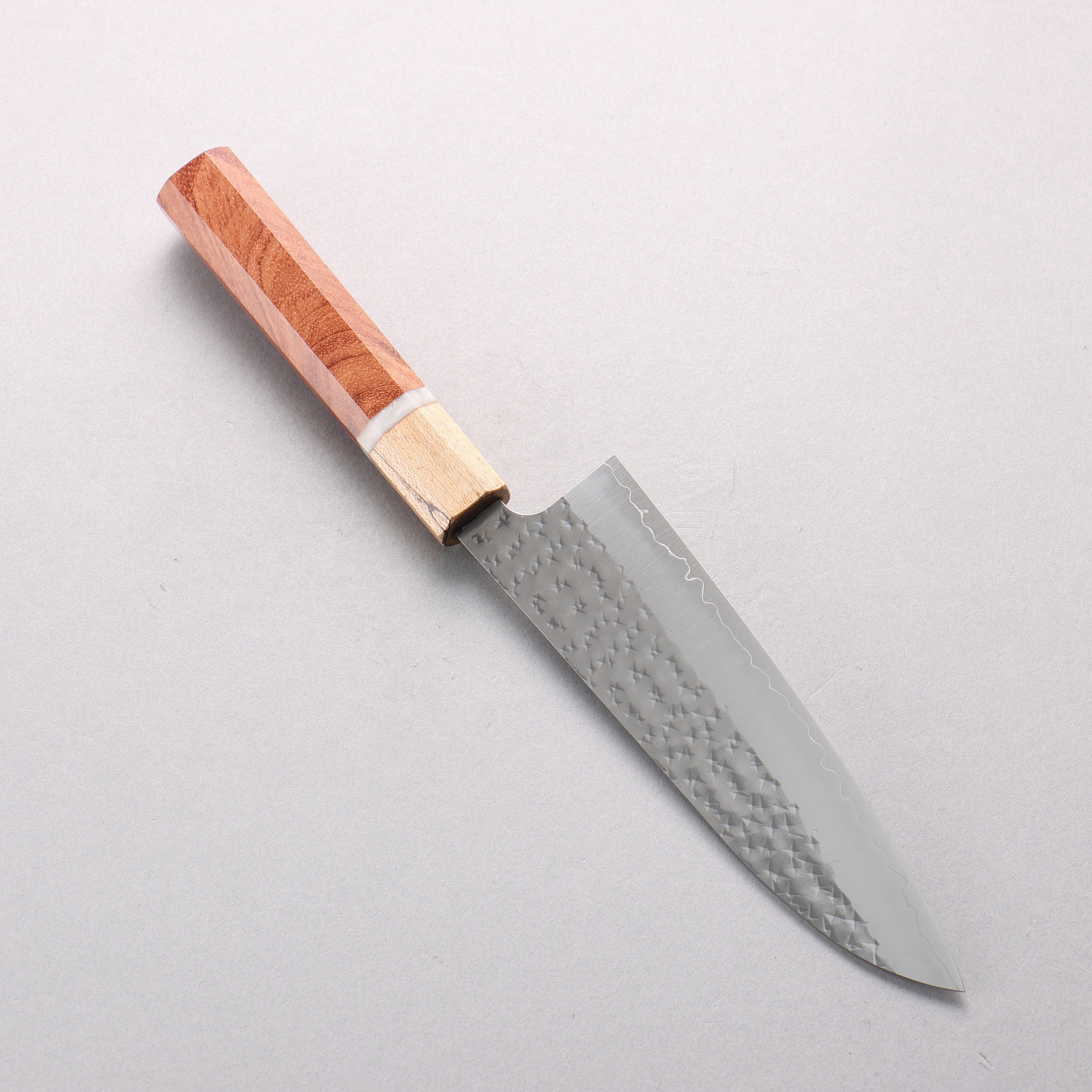 Yu Kurosaki Senko Ryu SG2 Hammered Small Santoku 150mm Brazilwood with white ring (ferrule: Chinese Quince) Handle - Seisuke Knife