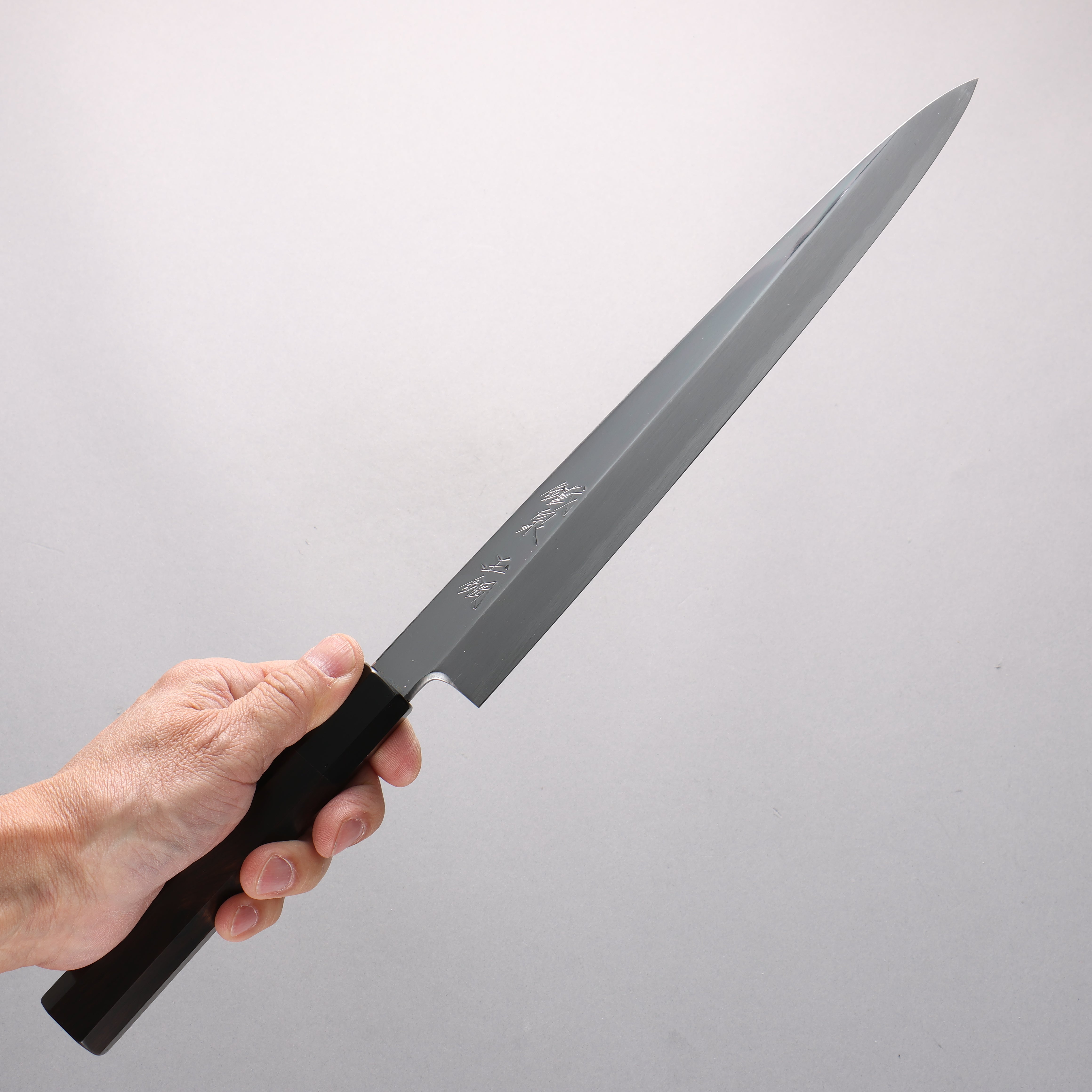 Tessen by Tanaka Tamahagane Mirrored Finish Yanagiba 270mm Ebony Wood Handle with Sheath - Seisuke Knife