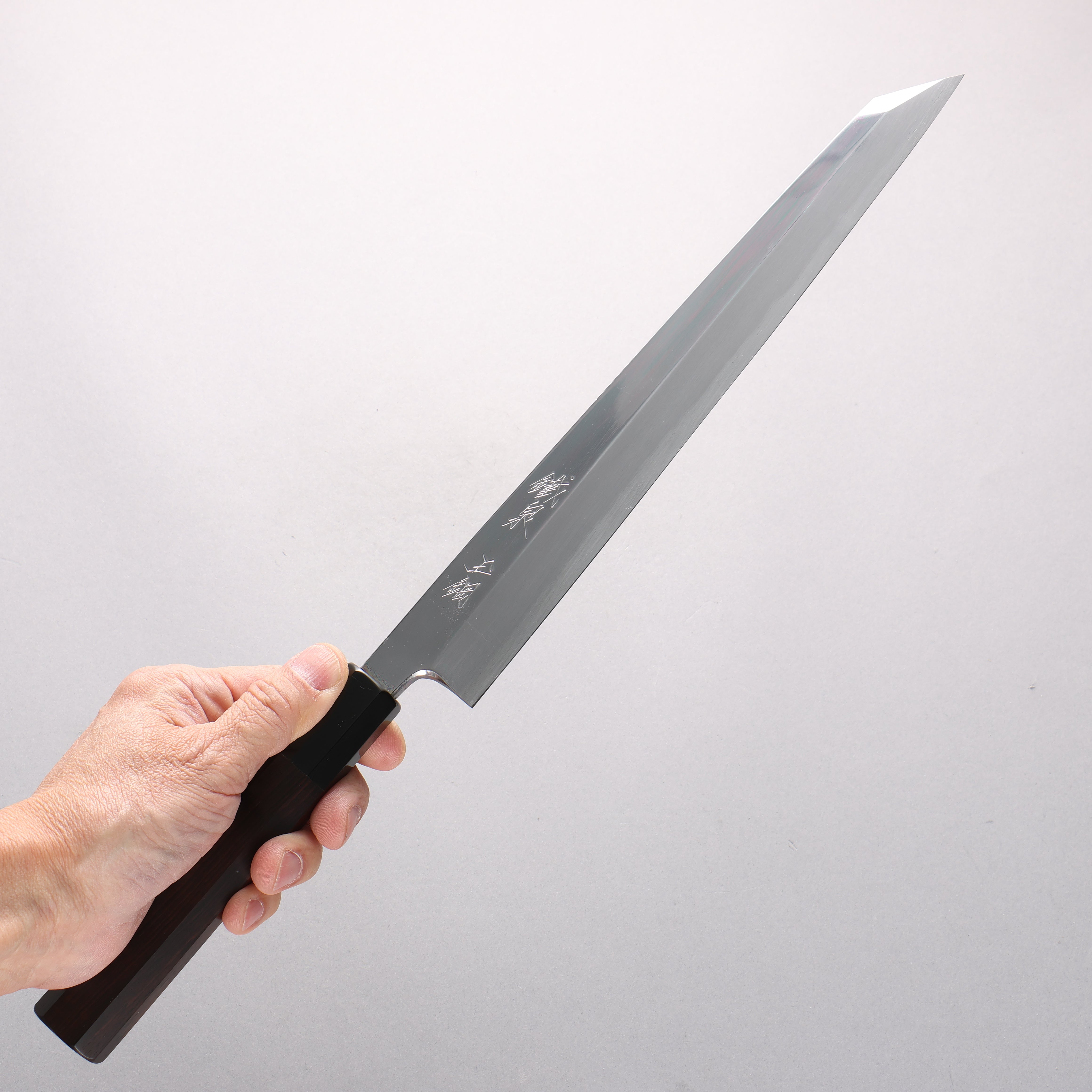 Tessen by Tanaka Tamahagane Mirrored Finish Kiritsuke Yanagiba 270mm Ebony Wood Handle with Sheath - Seisuke Knife