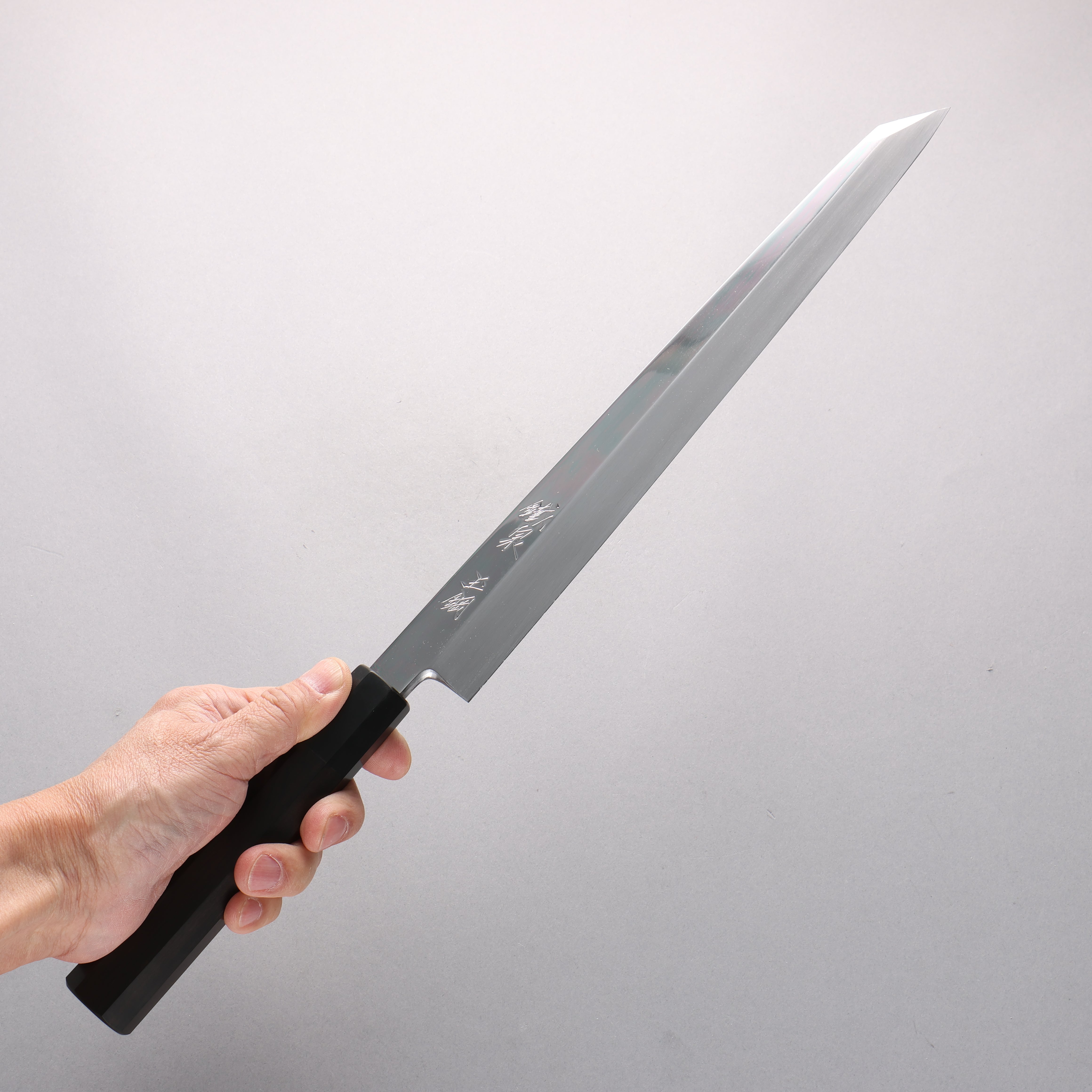 Tessen by Tanaka Tamahagane Mirrored Finish Kiritsuke Yanagiba 300mm Ebony Wood Handle with Sheath - Seisuke Knife