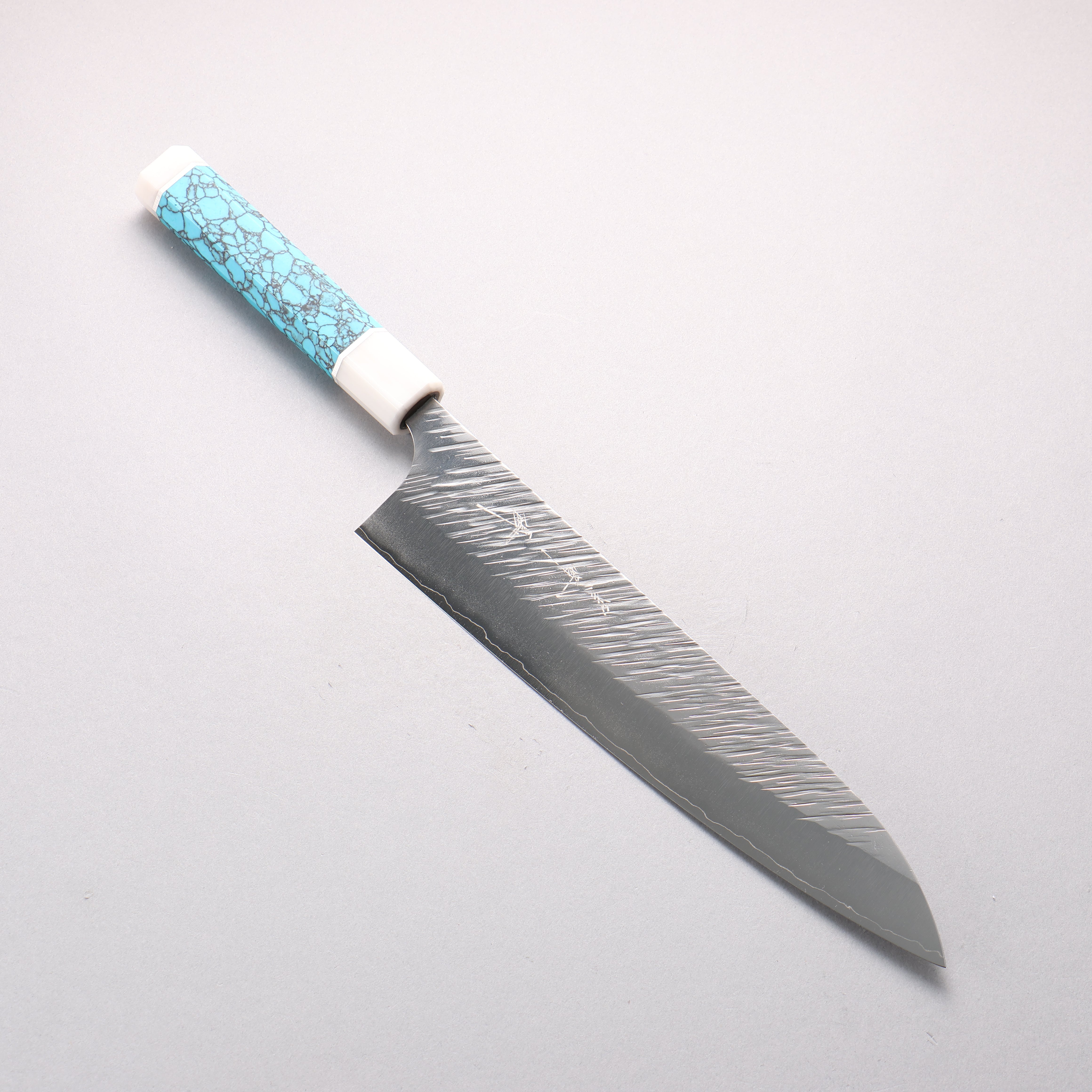 Yu Kurosaki Fujin SG2 Hammered Gyuto 240mm Turquoise(With Double White Ring) Handle - Seisuke Knife