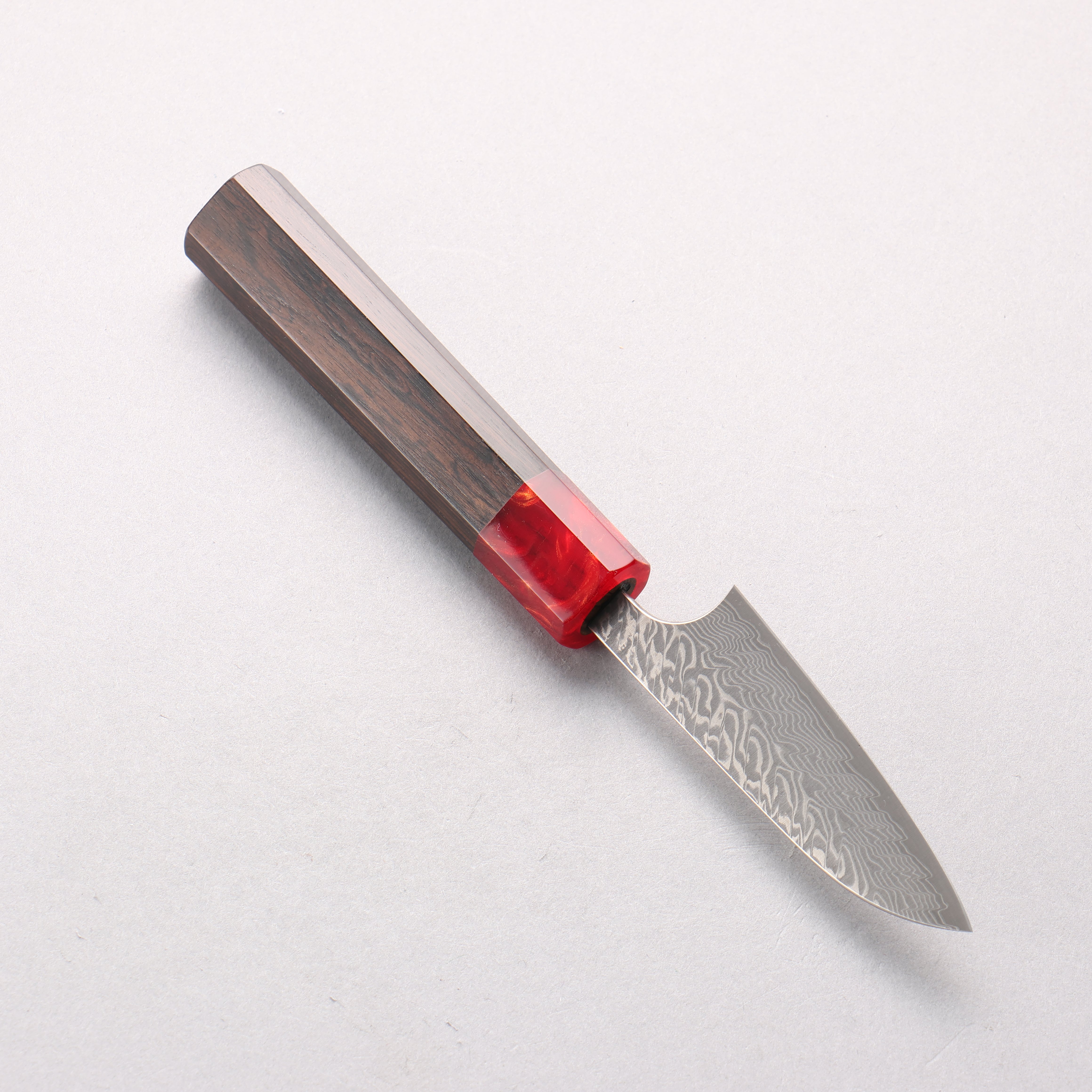 Yoshimi Kato SG2 Black Damascus Petty-Utility 80mm Ebony Wood & Red Resin Handle - Seisuke Knife