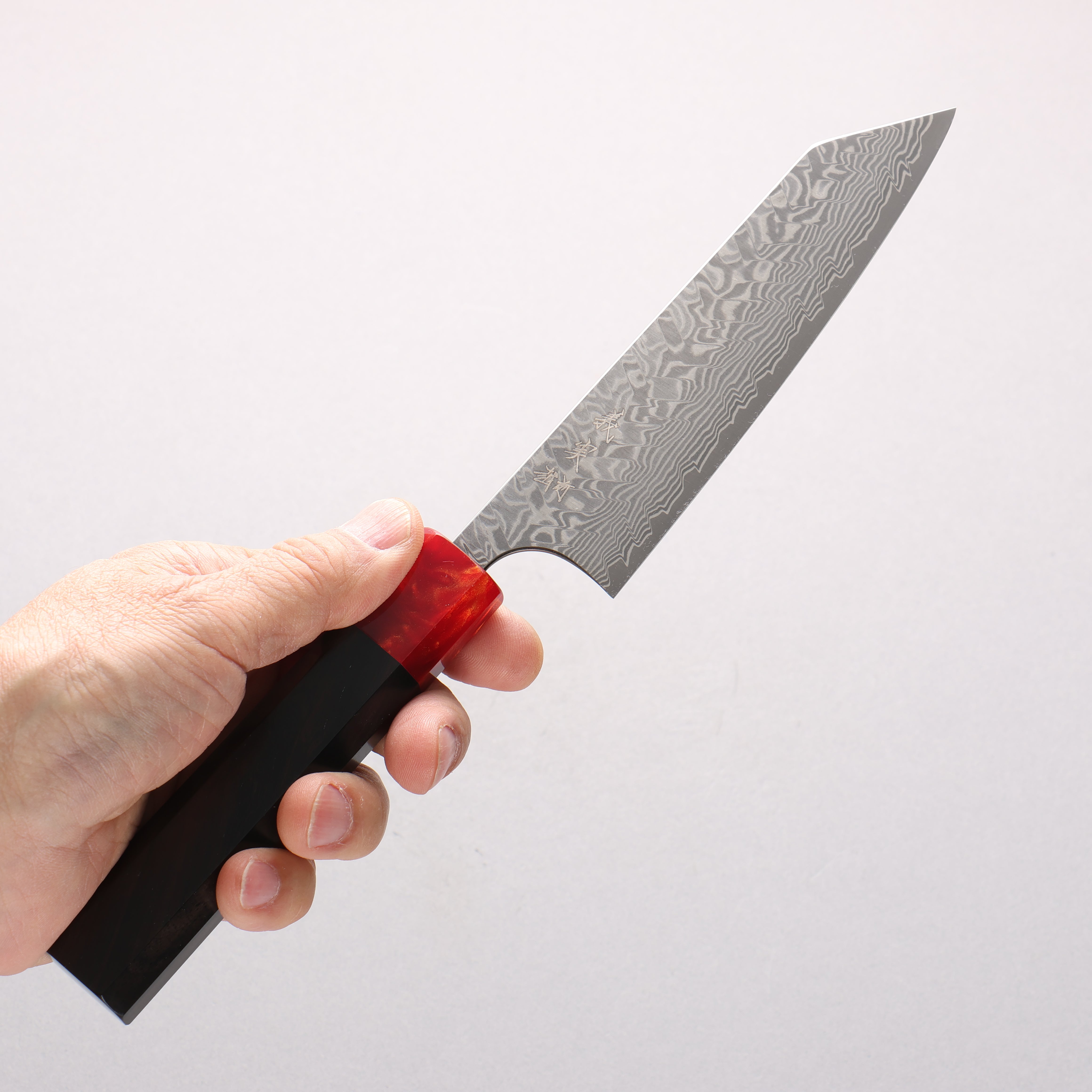 Yoshimi Kato SG2 Black Damascus Small Bunka 130mm Ebony Wood & Red Resin Handle - Seisuke Knife