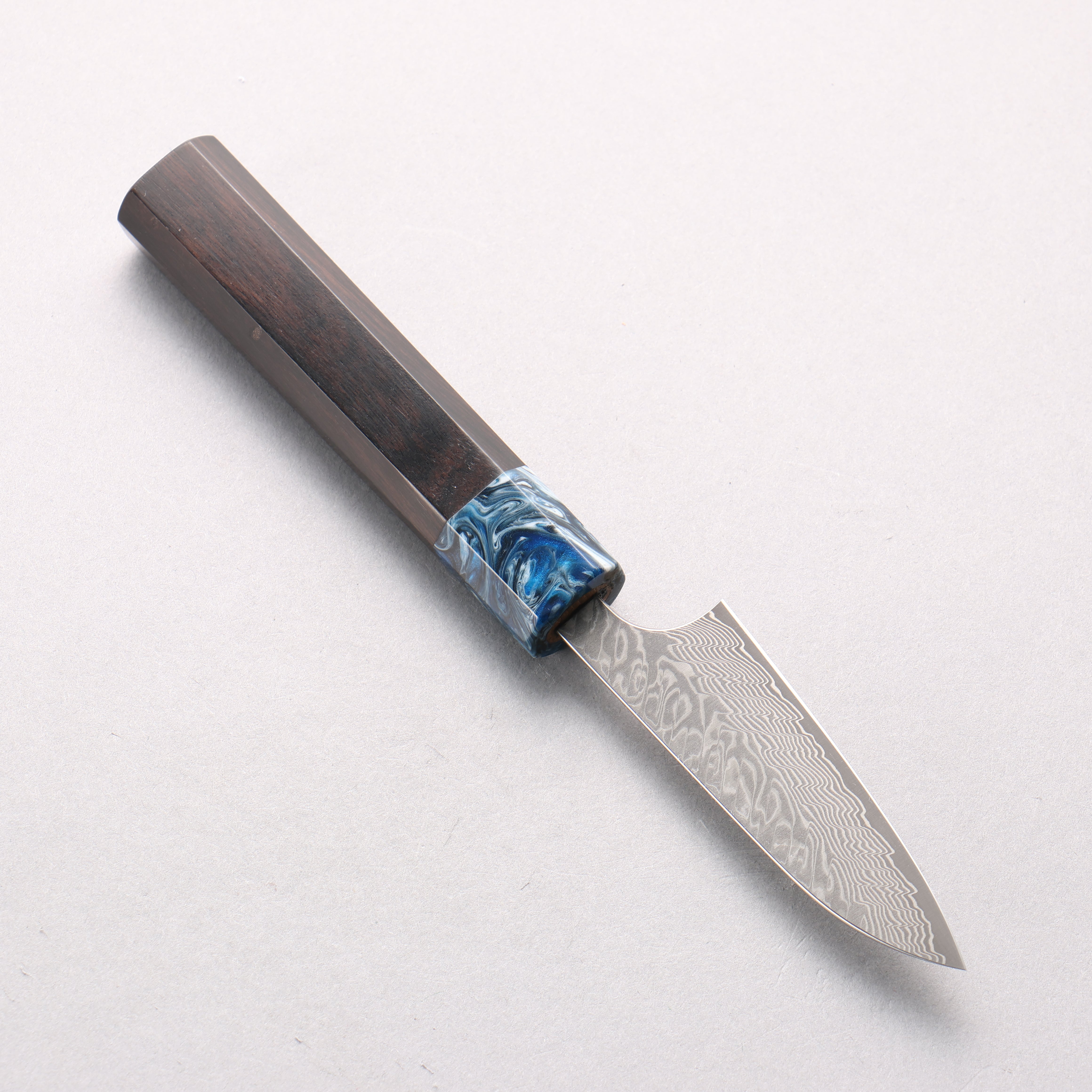 Yoshimi Kato SG2 Black Damascus Petty-Utility 80mm Ebony Wood & Blue Resin Handle - Seisuke Knife