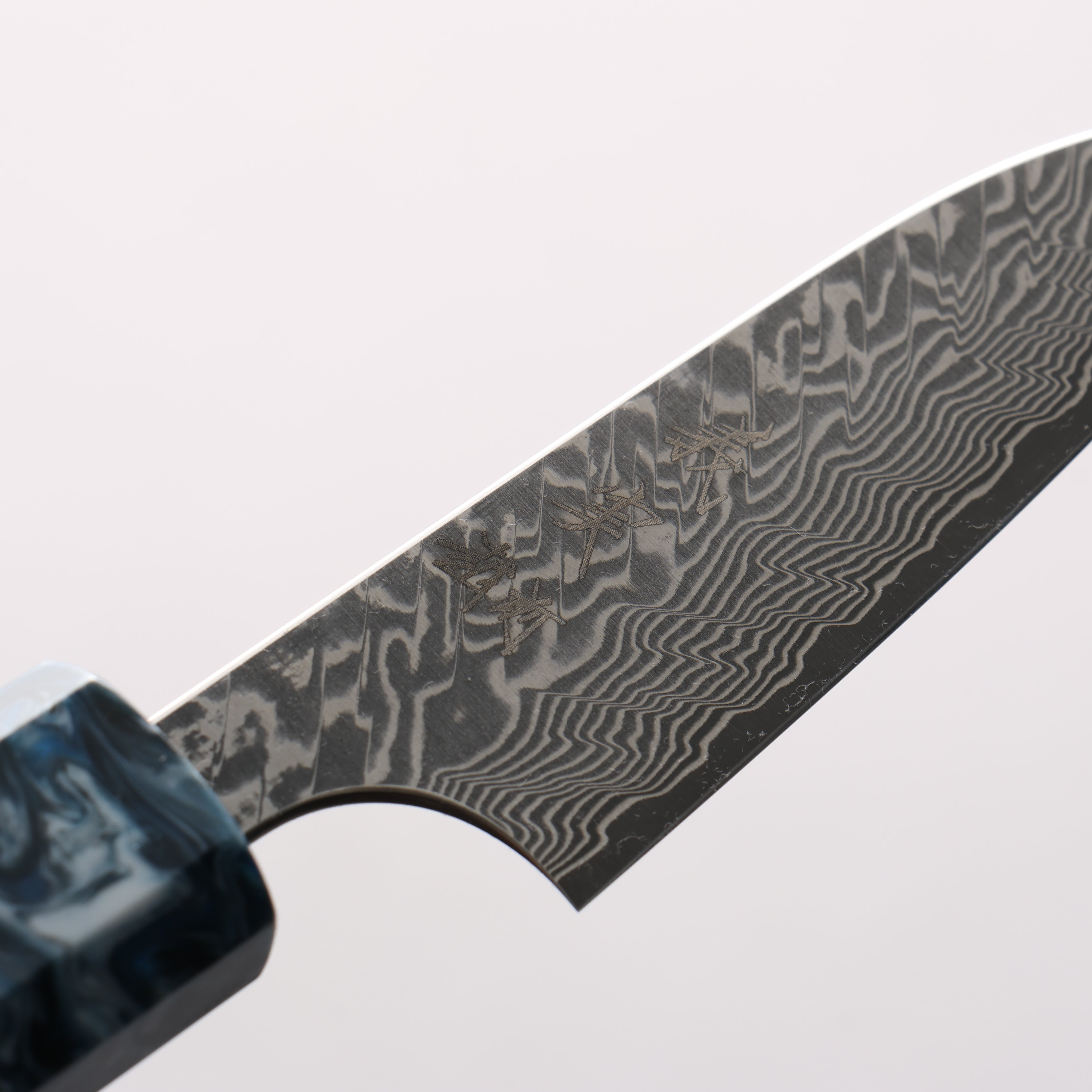 Yoshimi Kato SG2 Black Damascus Petty-Utility 80mm Ebony Wood & Blue Resin Handle - Seisuke Knife