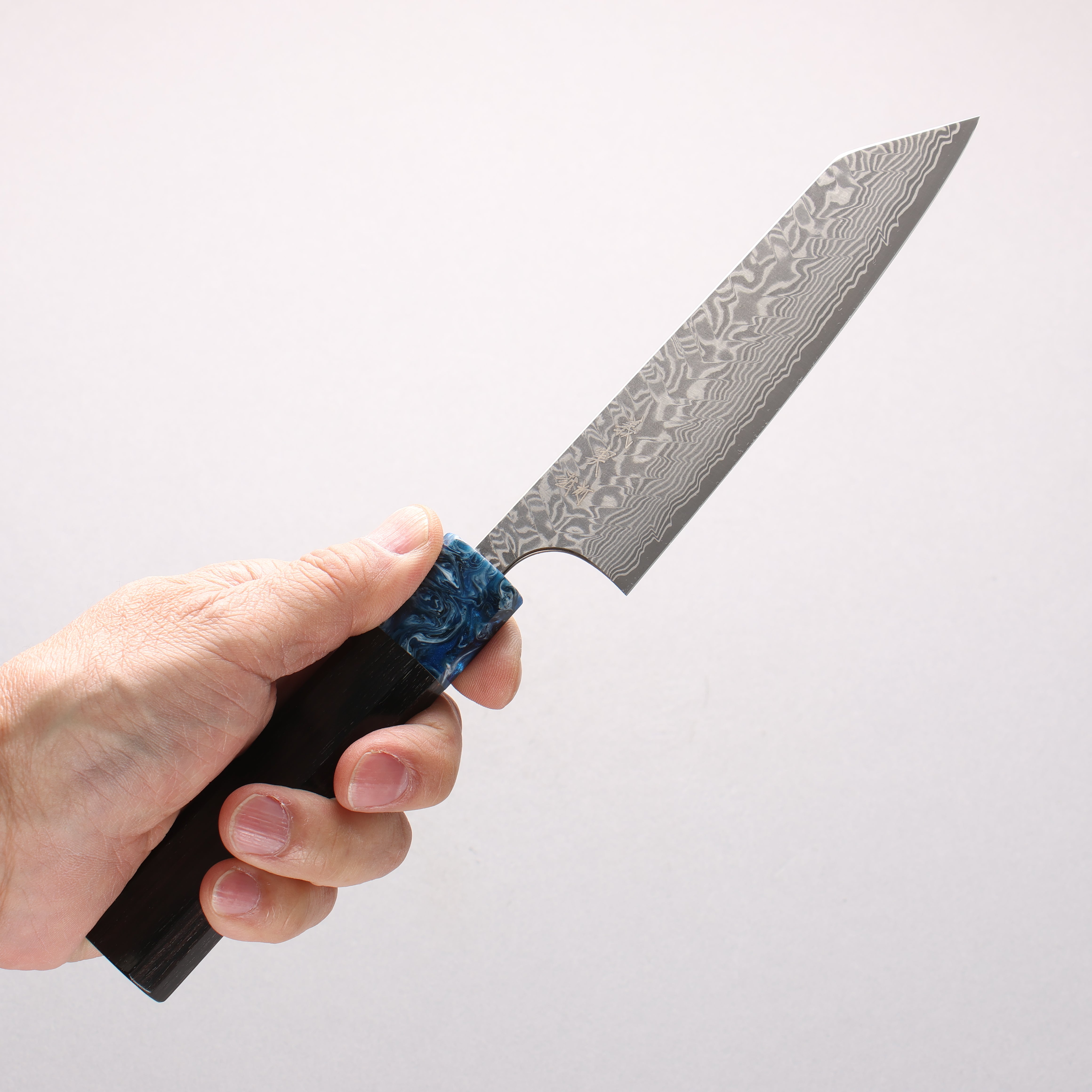 Yoshimi Kato SG2 Black Damascus Small Bunka 130mm Ebony Wood & Blue Marble Resin Handle - Seisuke Knife