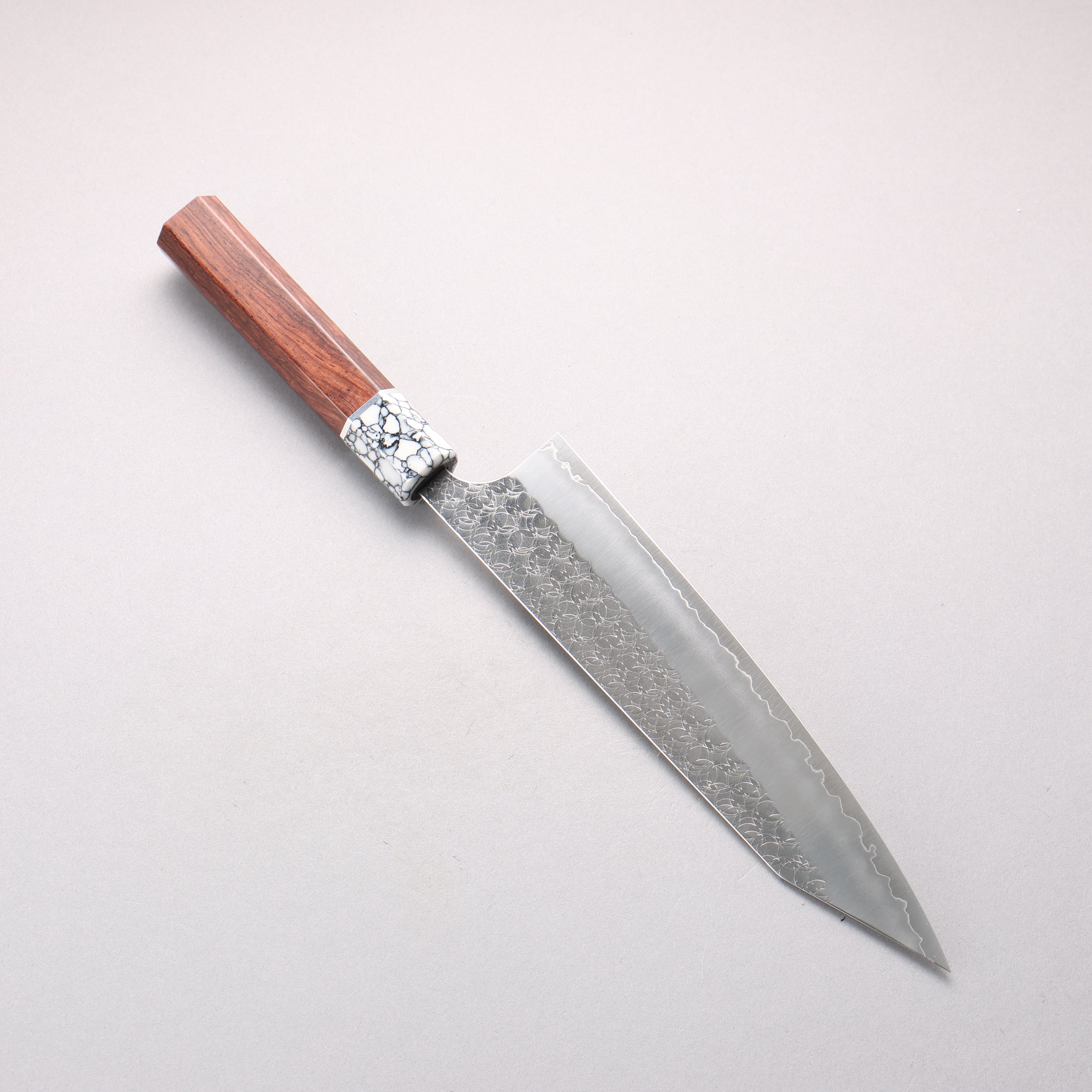 Yoshimi Kato Minamo SG2 Hammered Kiritsuke Gyuto 210mm Rosewood & White Turquoise Handle - Seisuke Knife