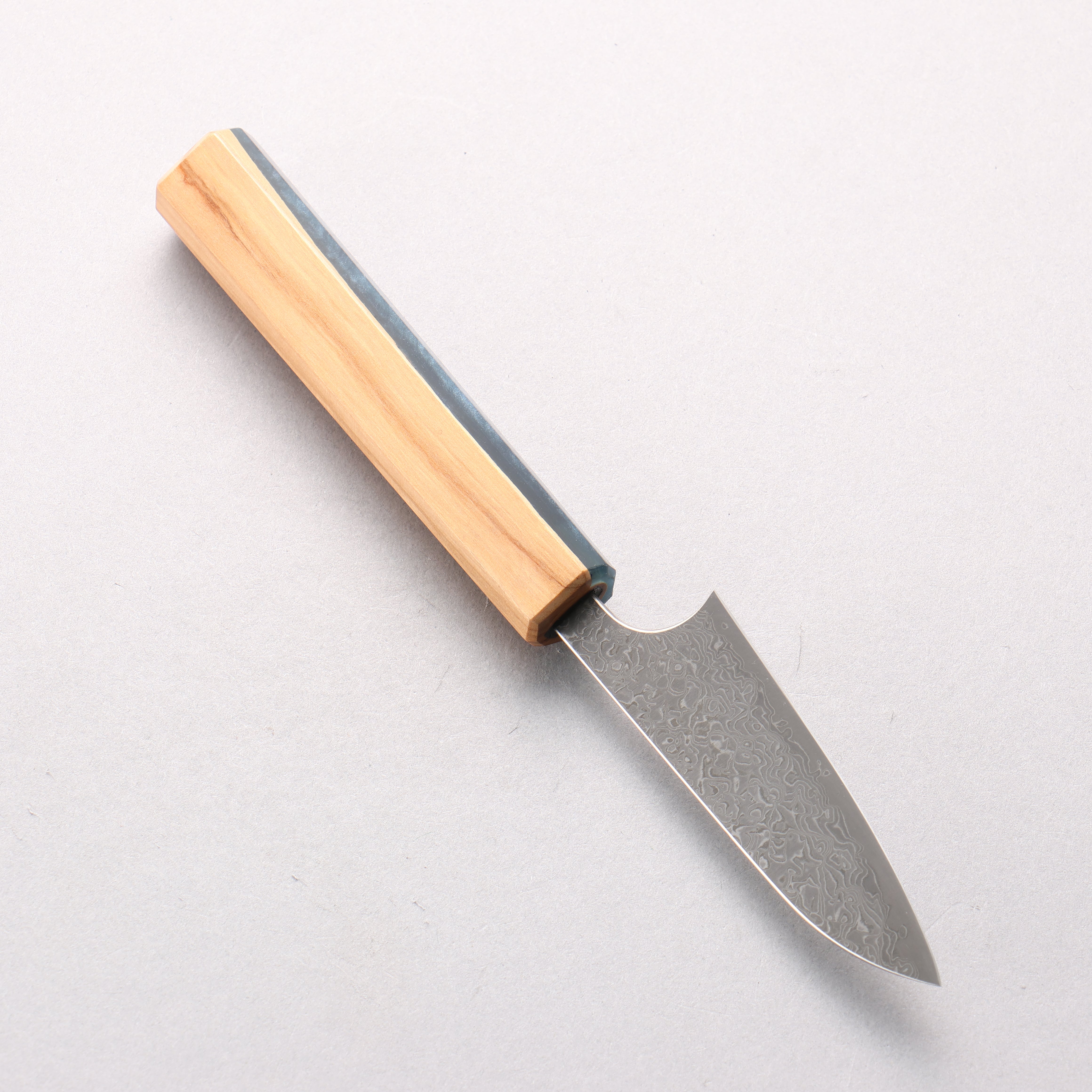 Yoshimi Kato VG10 Black Damascus Paring 80mm Olive Wood & Blue Resin Handle - Seisuke Knife
