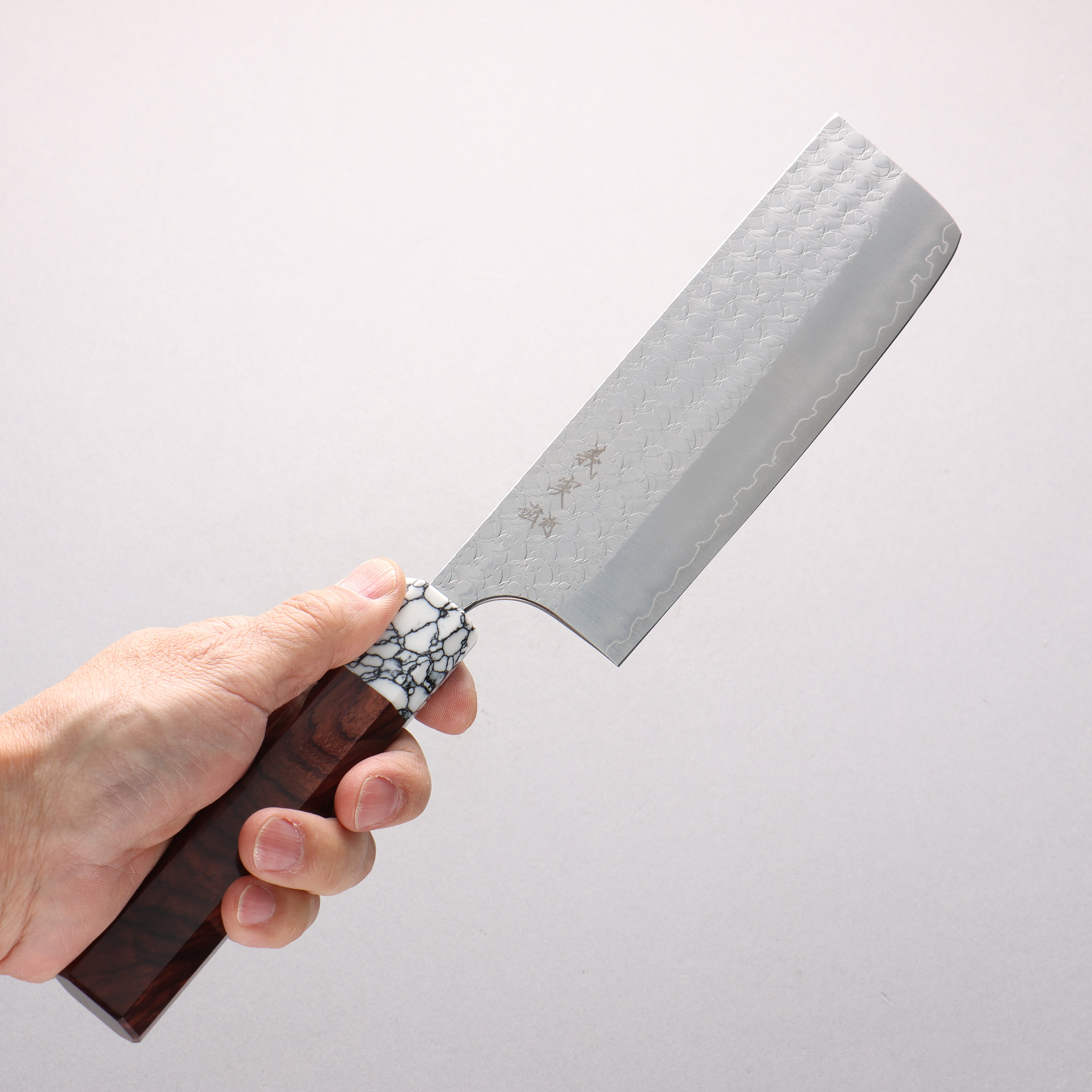 Yoshimi Kato Minamo SG2 Hammered Nakiri 165mm Rosewood & White Turquoise Handle - Seisuke Knife
