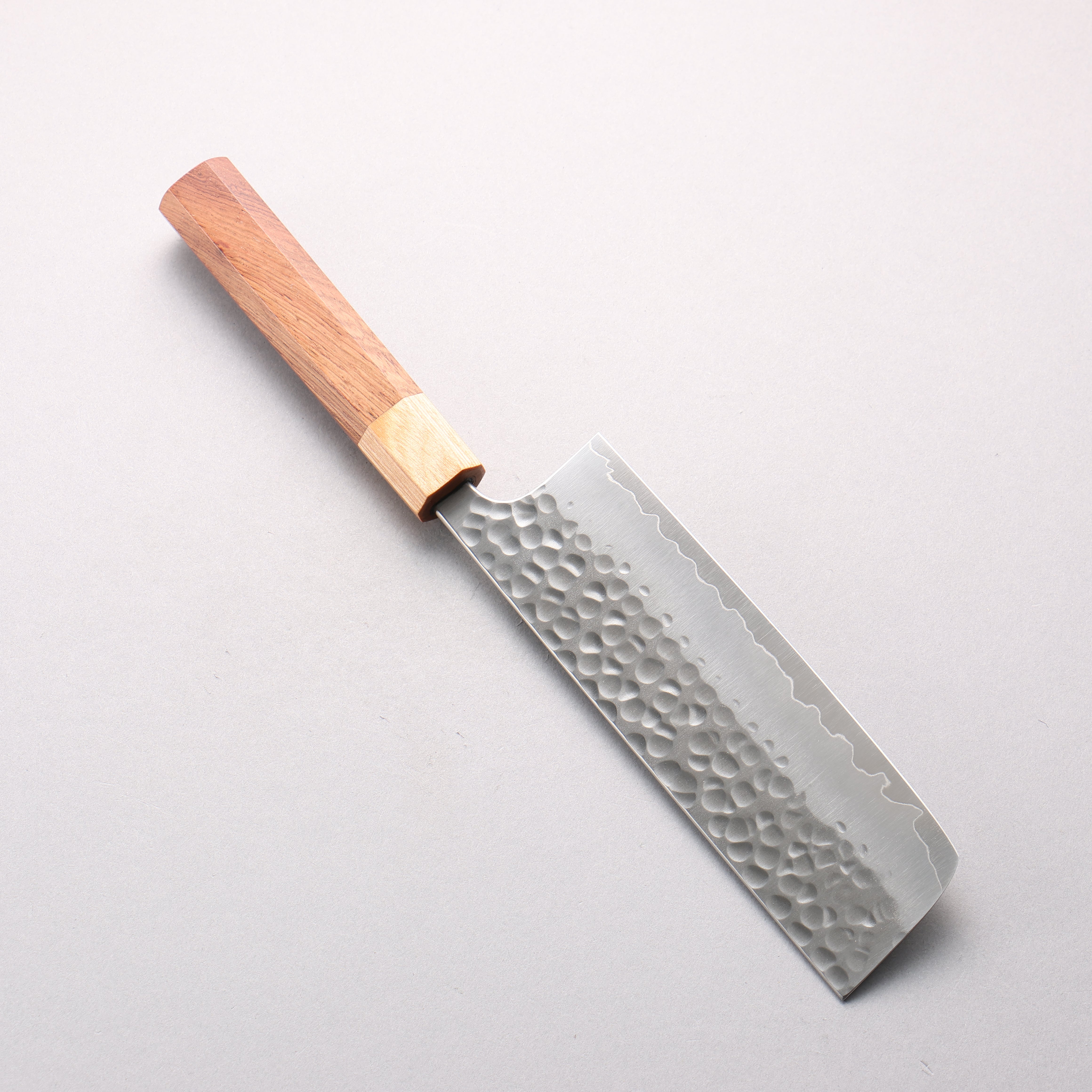 Yoshimi Kato Silver Steel No.3 Maru Hammered Migaki Nakiri 165mm Rosewood & White Pakkawood Handle - Seisuke Knife