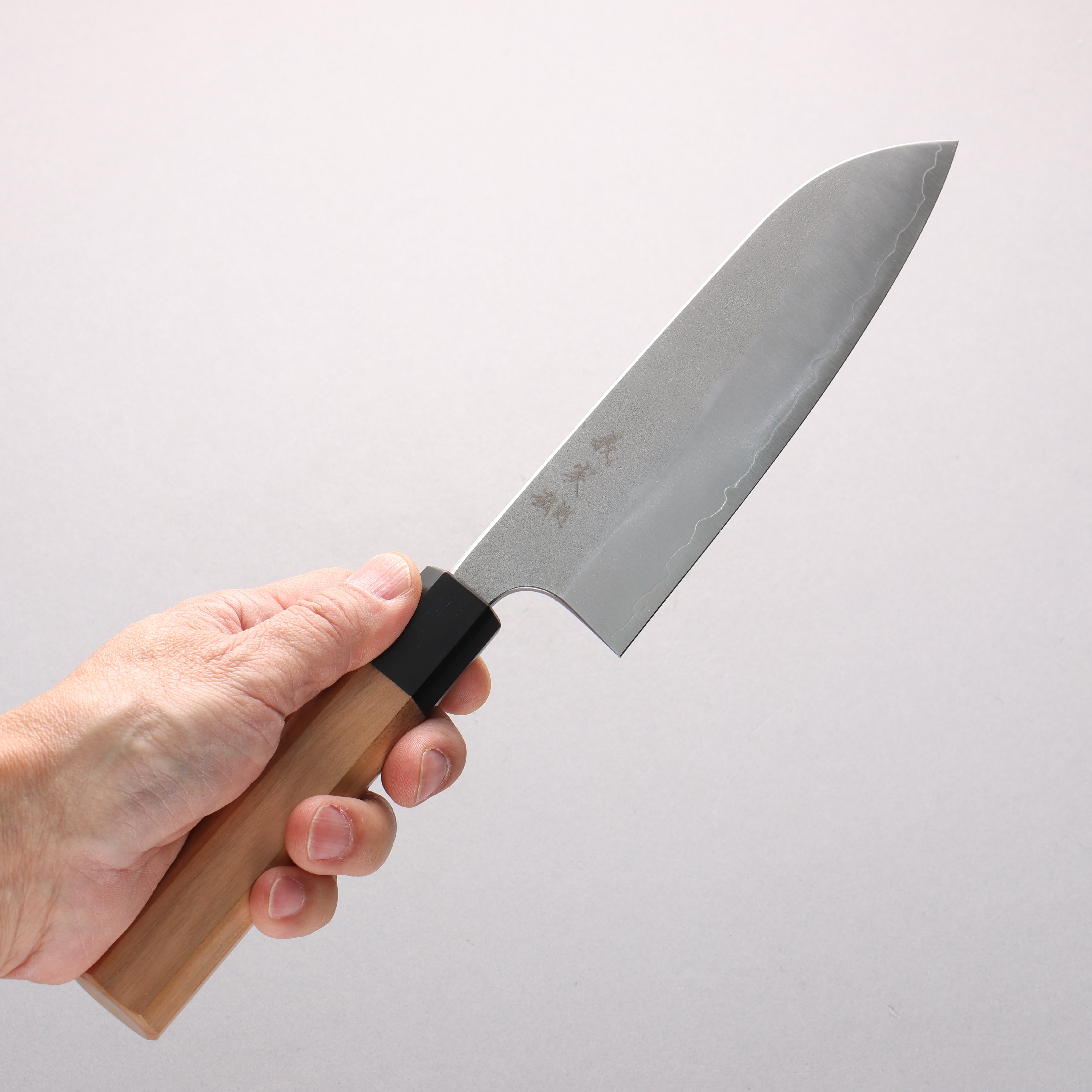 Yoshimi Kato Silver Steel No.3 Nashiji Santoku 170mm Octagonal Cherry Wood Handle - Seisuke Knife