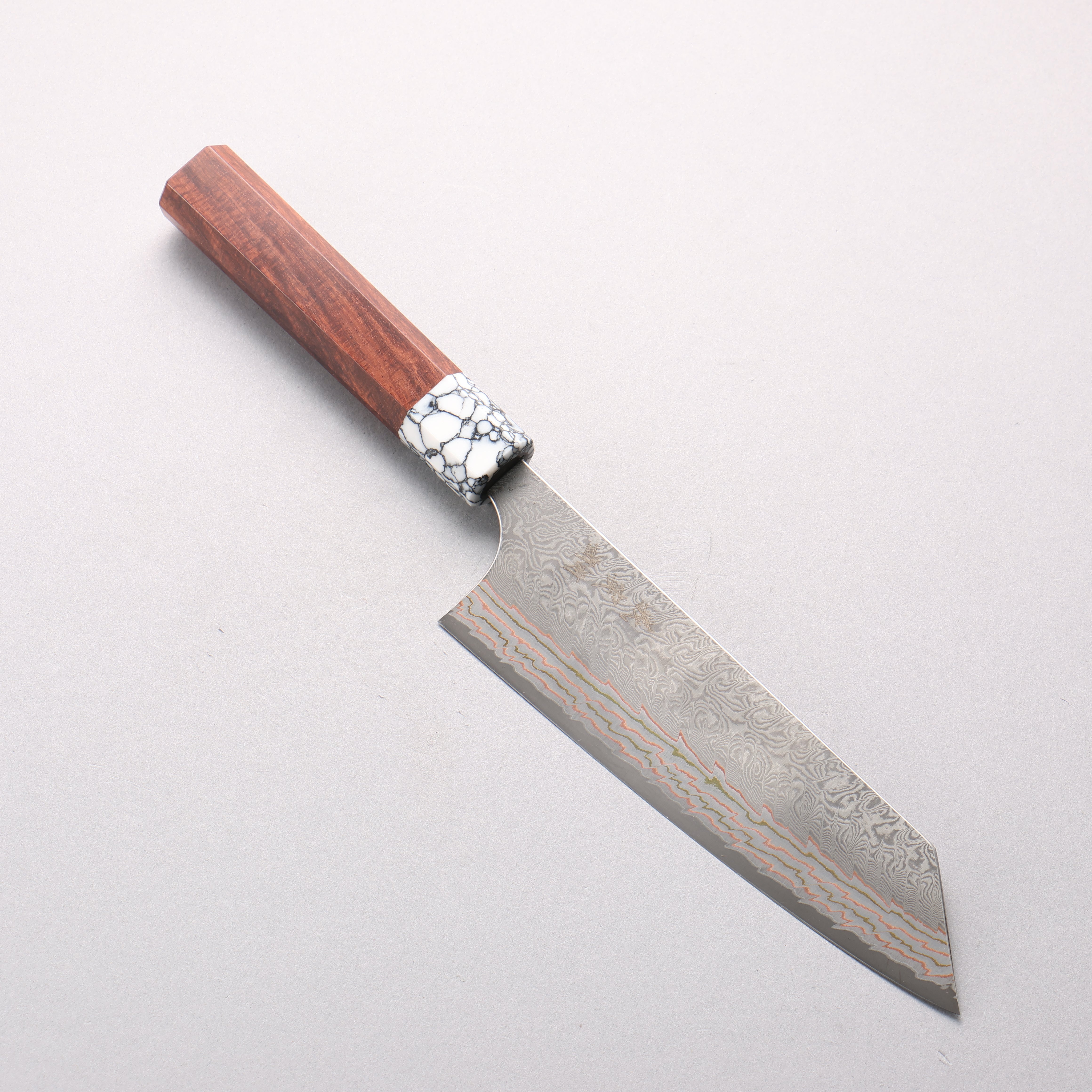 Yoshimi Kato VG10w Colored Damascus Bunka 170mm Rosewood & White Turquoise Handle - Seisuke Knife