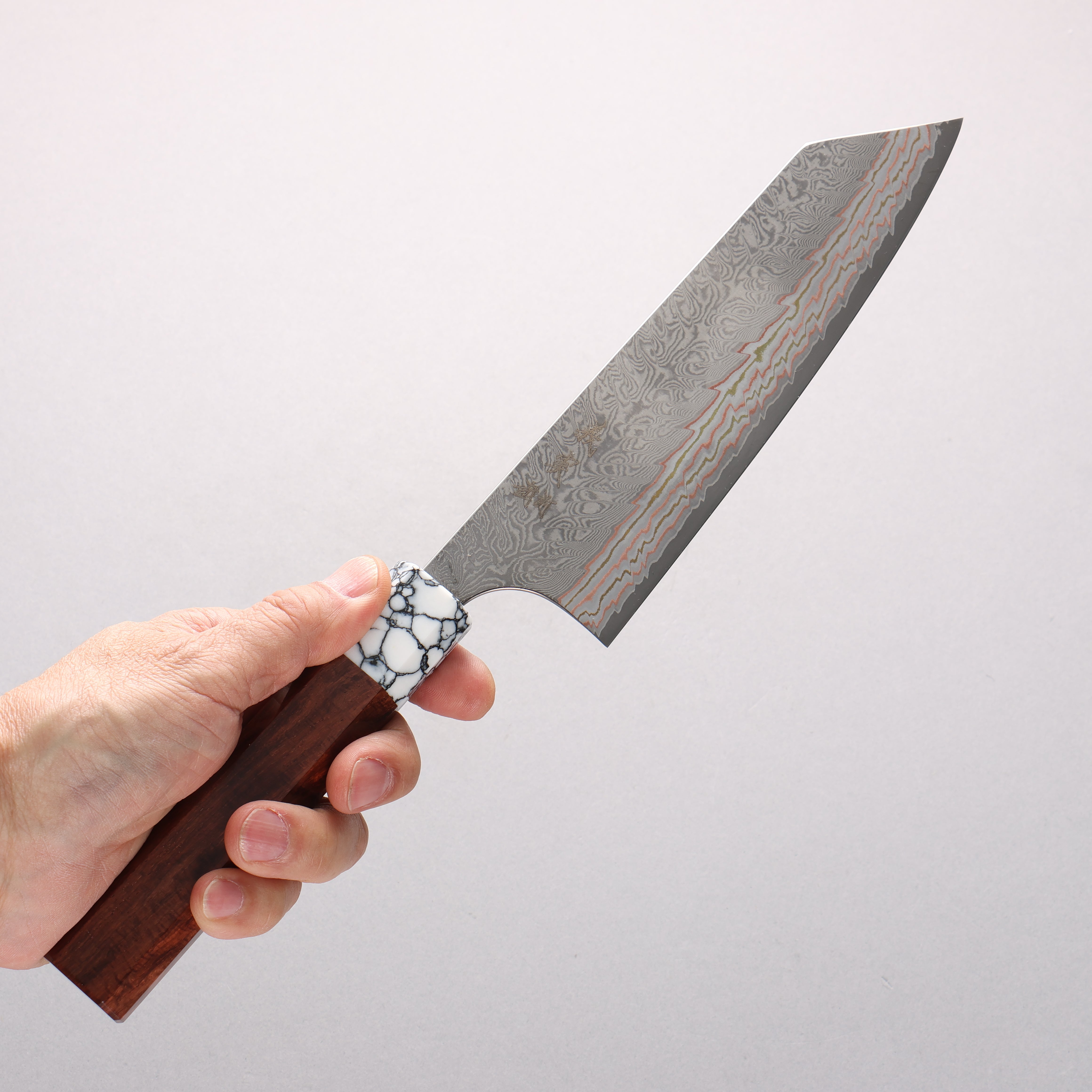 Yoshimi Kato VG10w Colored Damascus Bunka 170mm Rosewood & White Turquoise Handle - Seisuke Knife