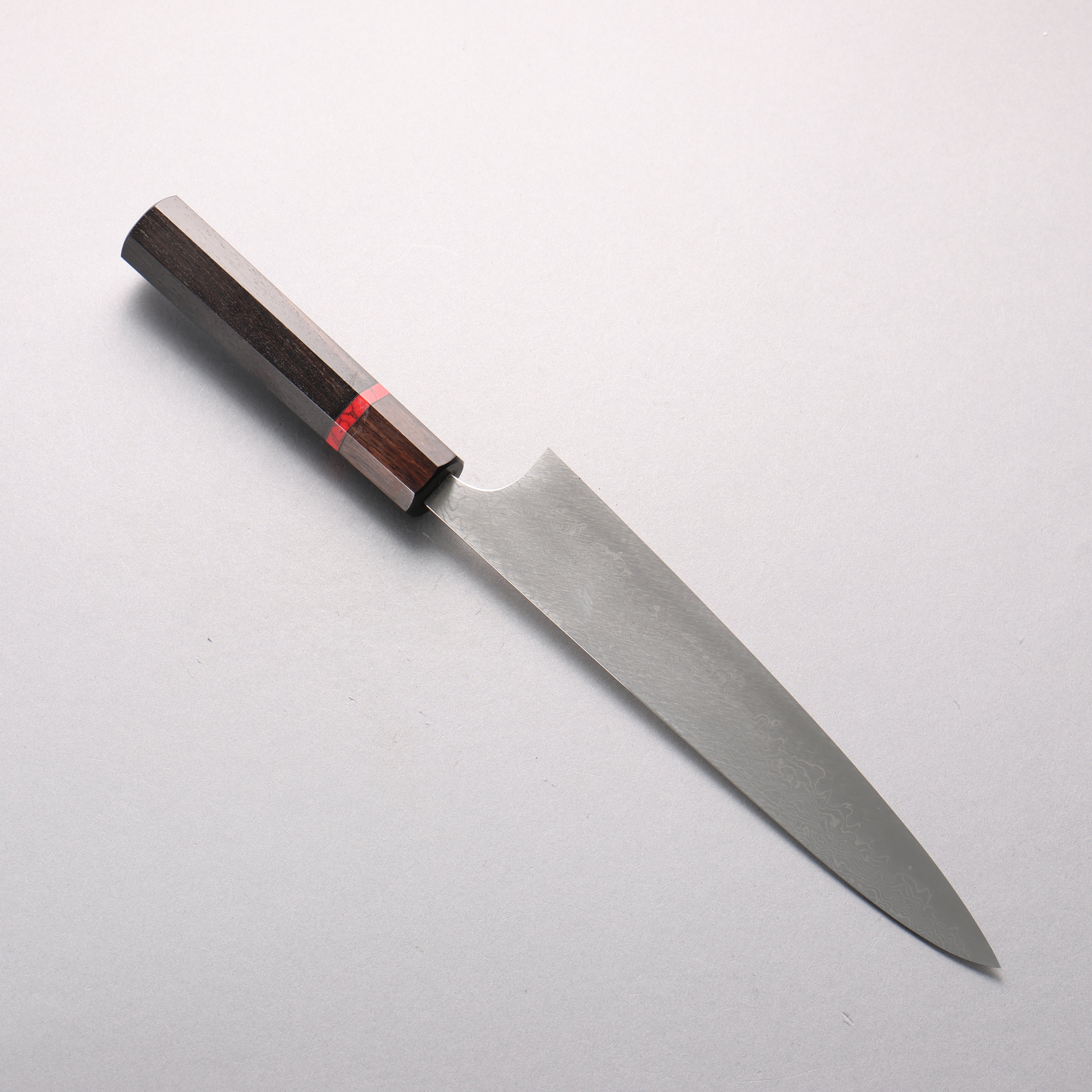 Takumi Ikeda Suikyou VG10 Migaki Damascus Sujihiki 210mm Ebony Wood & Red Turquoise Ring Handle - Seisuke Knife
