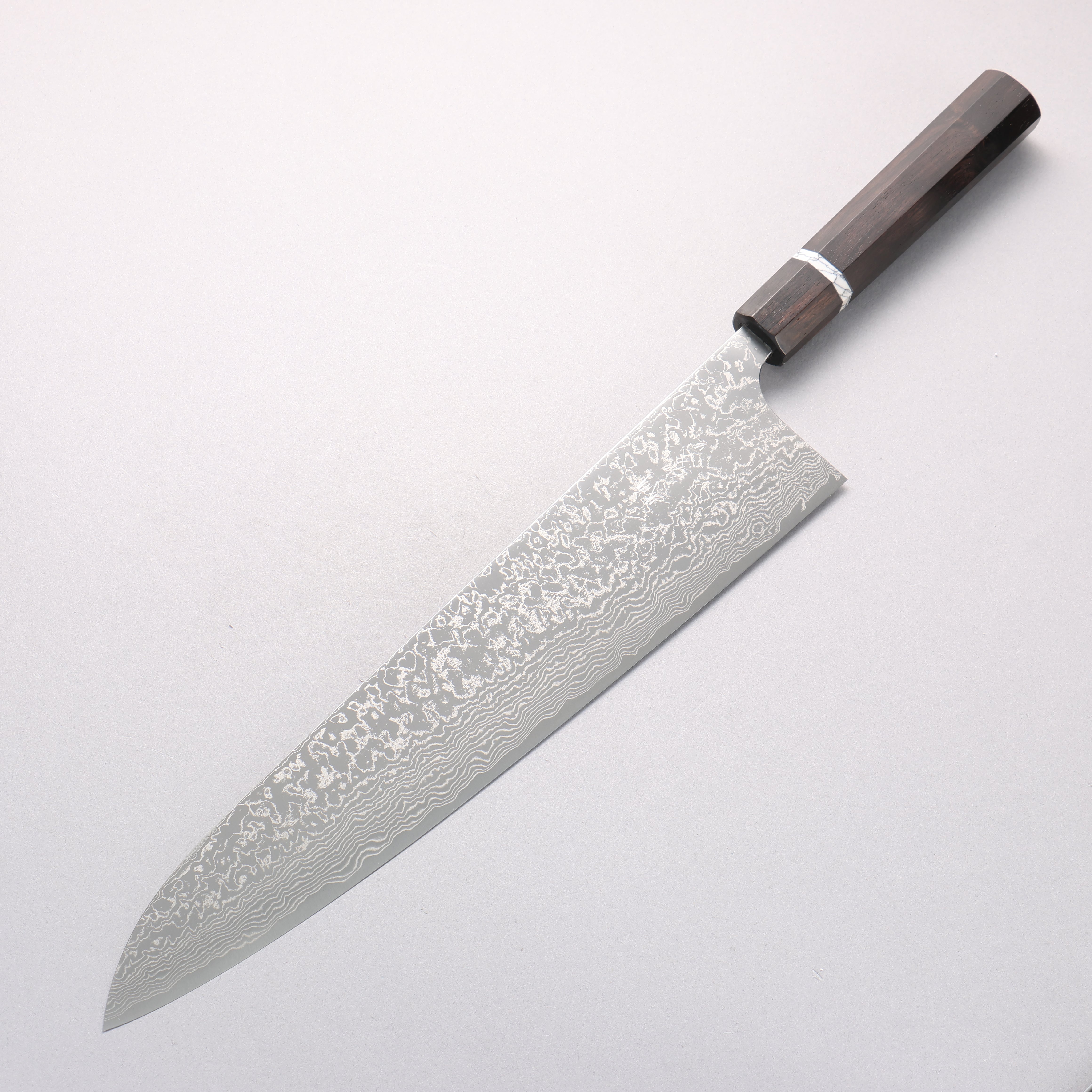 Anryu VG10 Migaki Damascus Gyuto 300mm Ebony Wood (With White Turquoise Ring) Handle - Seisuke Knife