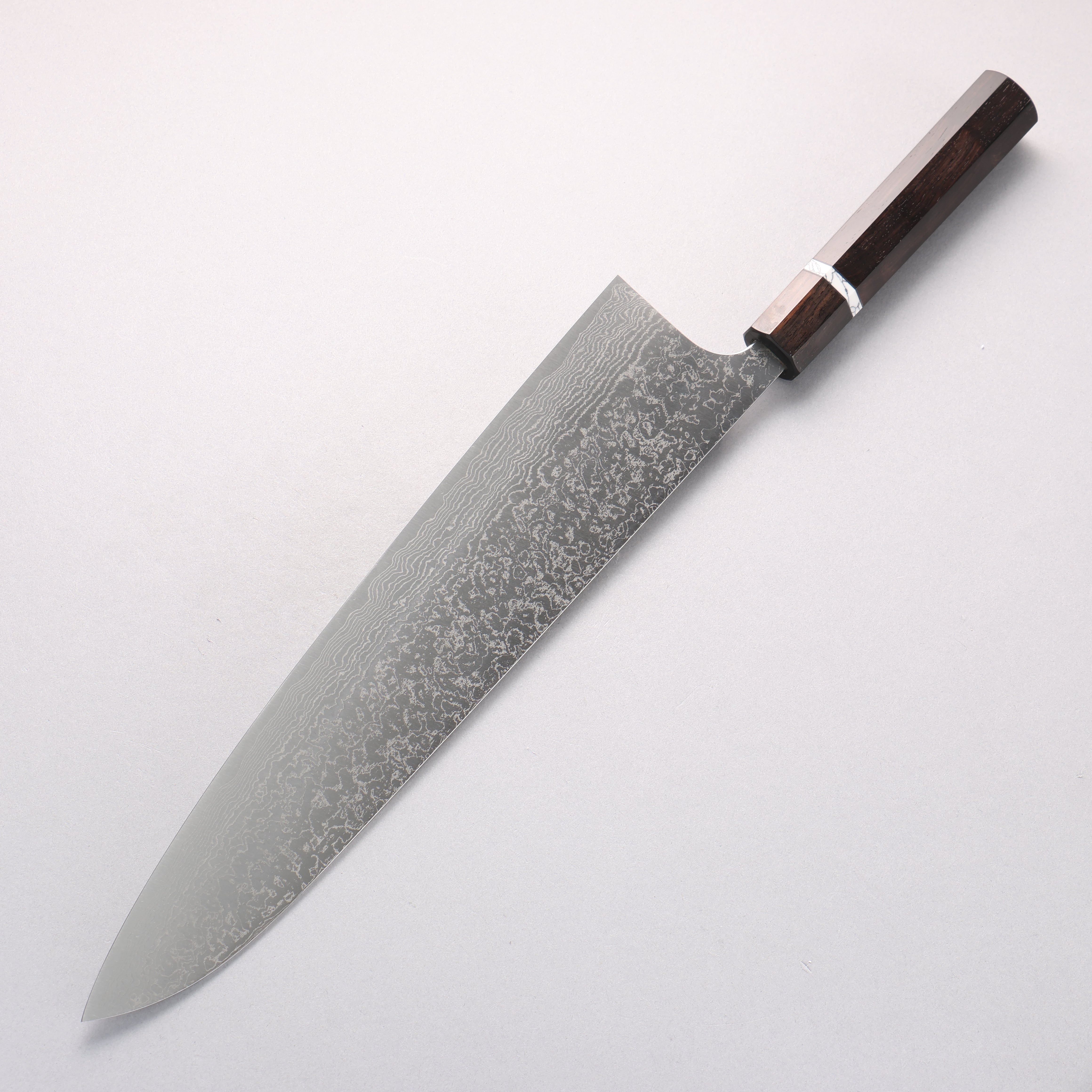 Anryu VG10 Migaki Damascus Gyuto 300mm Ebony Wood (With White Turquoise Ring) Handle - Seisuke Knife