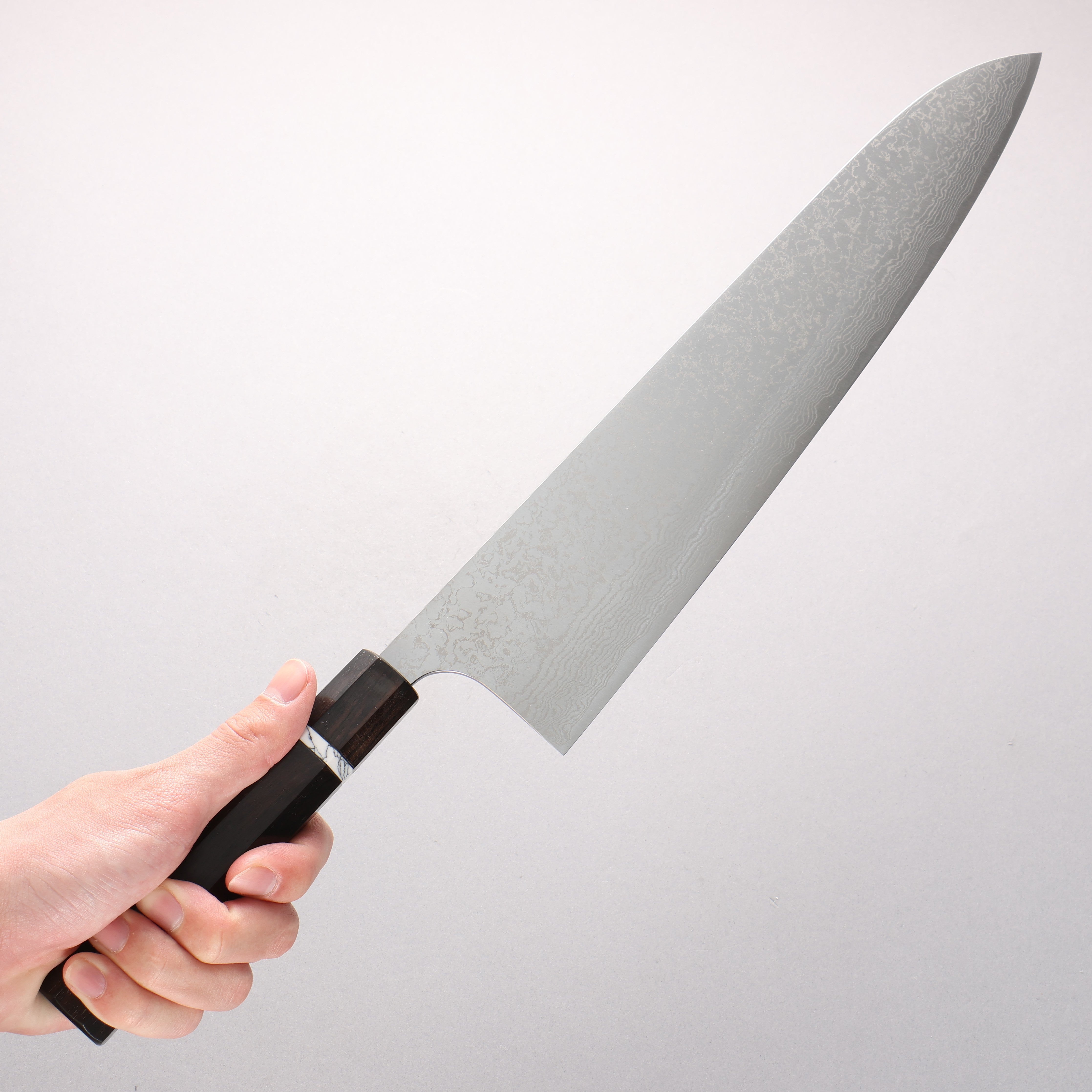 Anryu VG10 Migaki Damascus Gyuto 300mm Ebony Wood (With White Turquoise Ring) Handle - Seisuke Knife