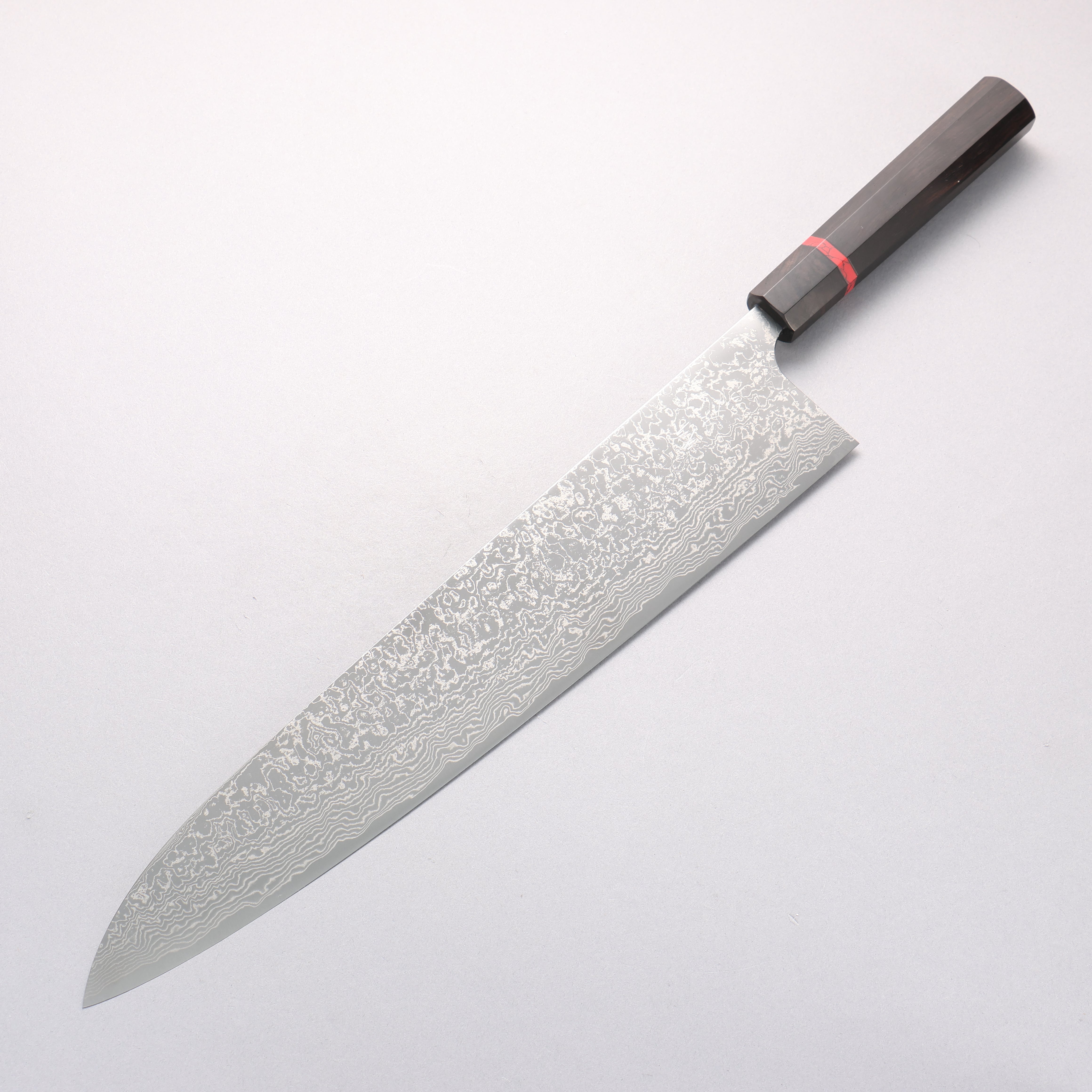 Anryu VG10 Migaki Damascus Gyuto 330mm Ebony Wood (With Red Turquoise Ring) Handle - Seisuke Knife